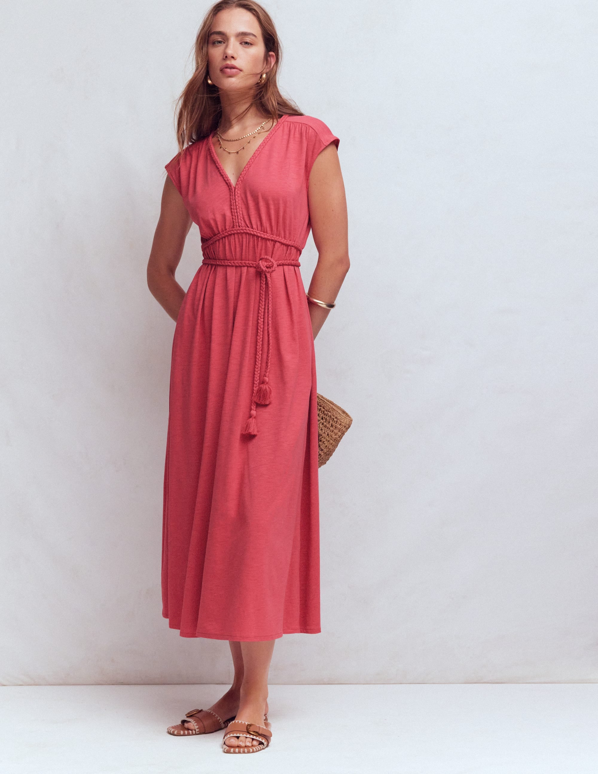 Heidi Gerafftes Jerseykleid mit Kordel-Winter Puderrosa - Image 1