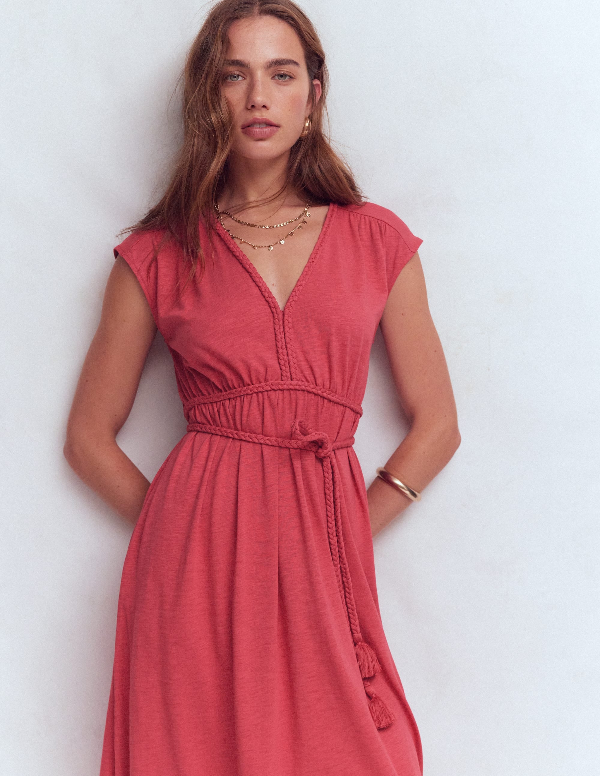 Heidi Gerafftes Jerseykleid mit Kordel-Winter Puderrosa - Image 4