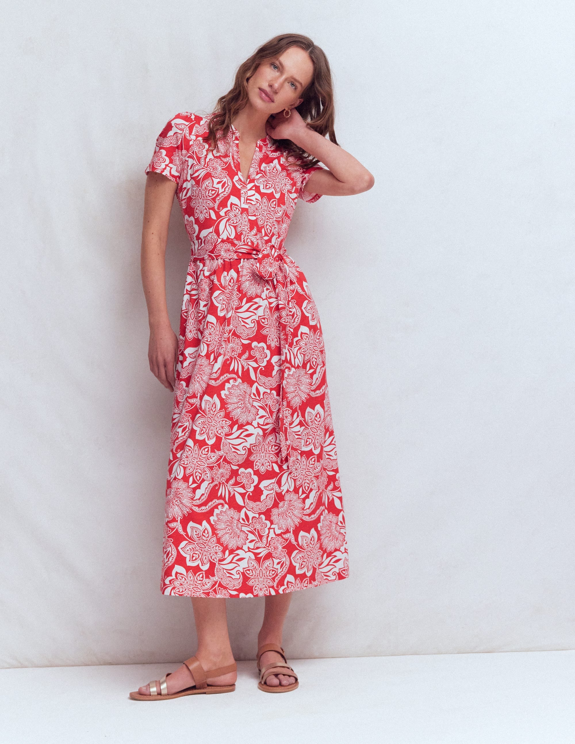 Naomi Jersey-Midikleid-Blutorange, Elegante Blüten - Image 1
