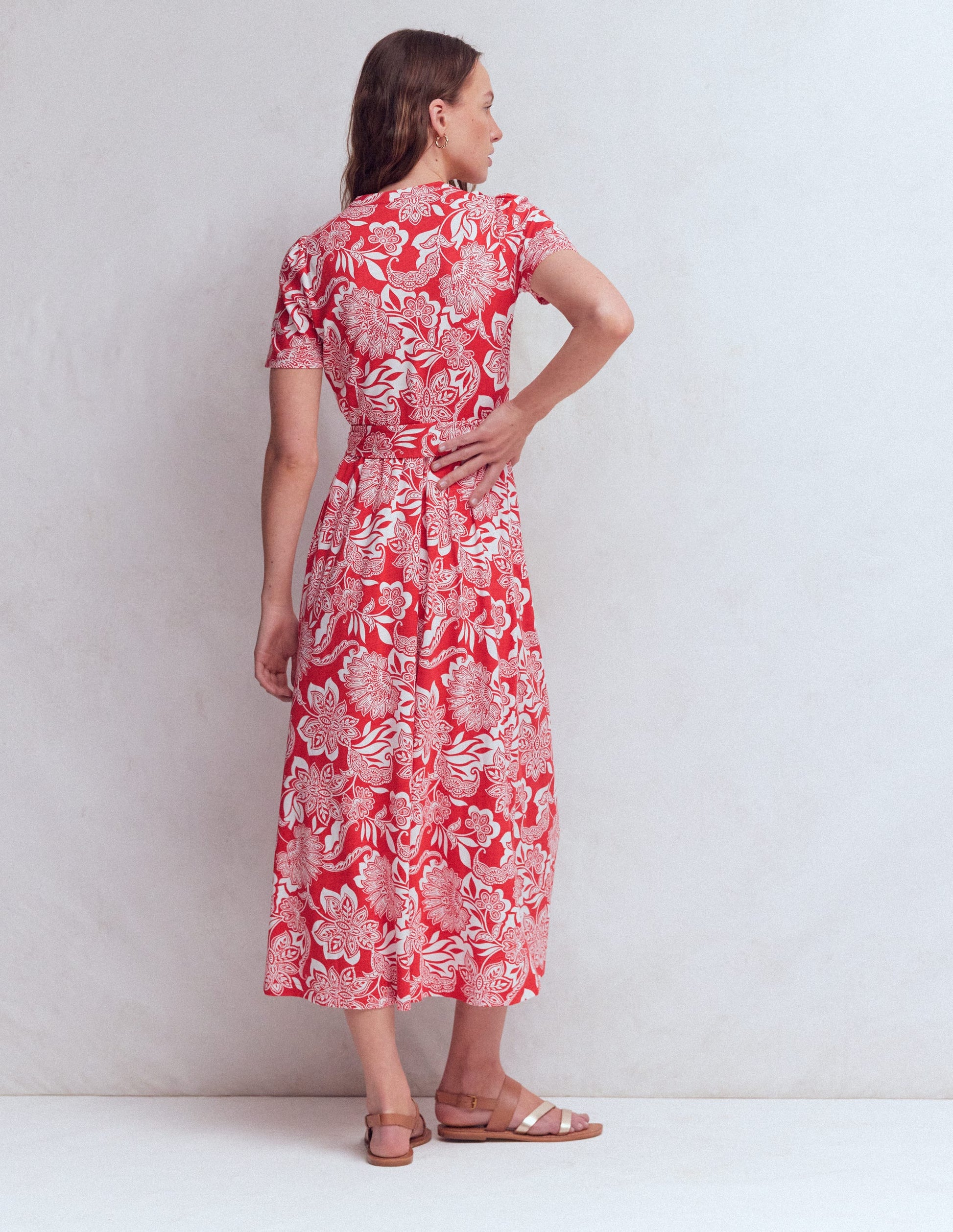 Naomi Jersey-Midikleid-Blutorange, Elegante Blüten-3