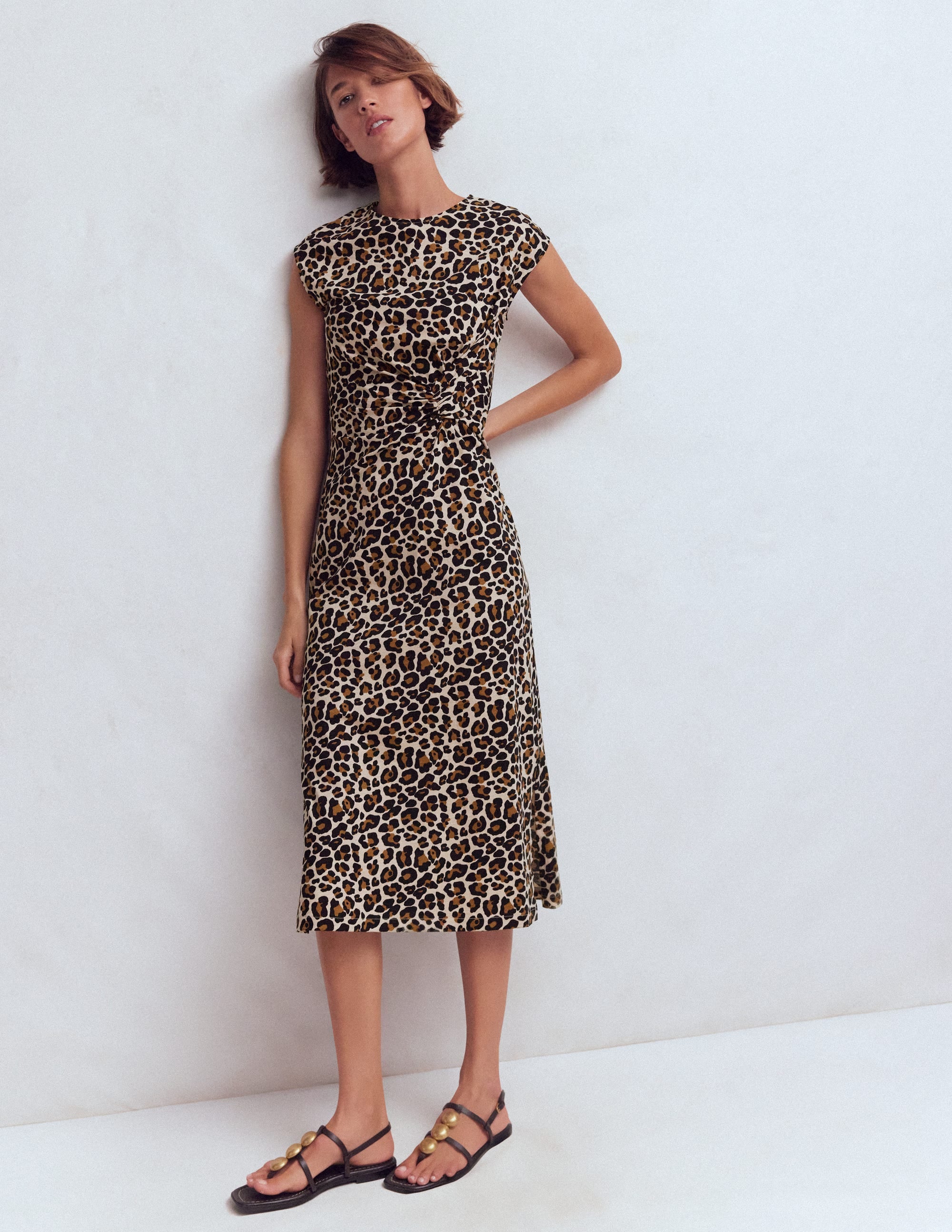 Delilah Midikleid mit Twistdetail-Mandelmilch, Gepard-Pop - Image 4