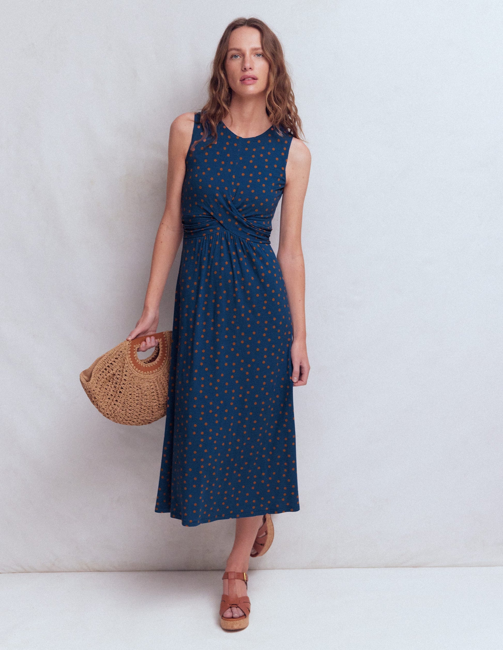 Zara Jerseykleid mit überkreuzter Taille-Turmalinblau, Gemalte Tupfen-1