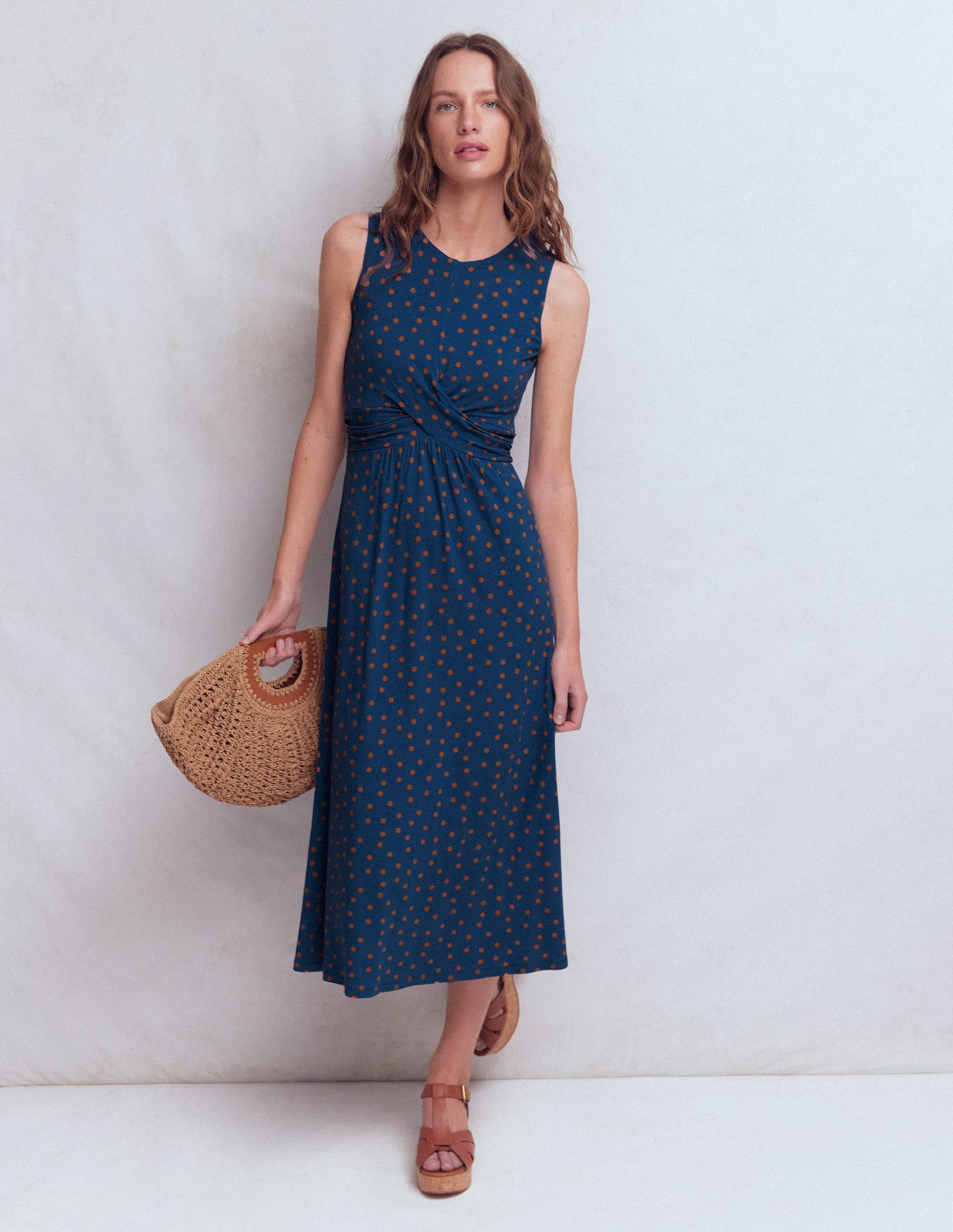 Zara Jerseykleid mit überkreuzter Taille-Turmalinblau, Gemalte Tupfen - Image 1