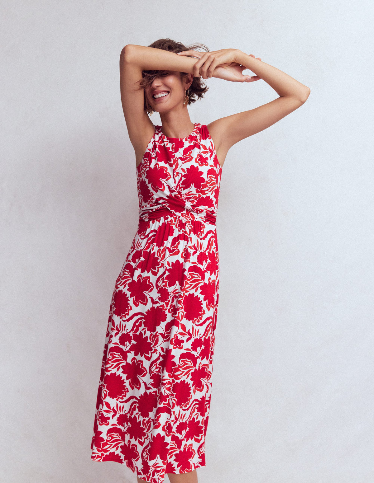 Zara Jerseykleid mit überkreuzter Taille-Merida-Rot, Schattenblüte-1