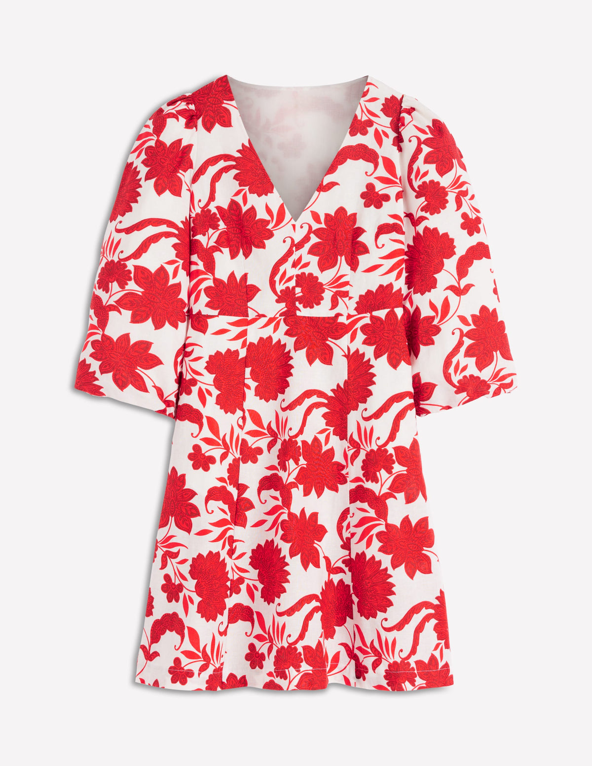 Marla Kurzes Kleid aus Leinenmischgewebe-Rot Elegante Blüten-7