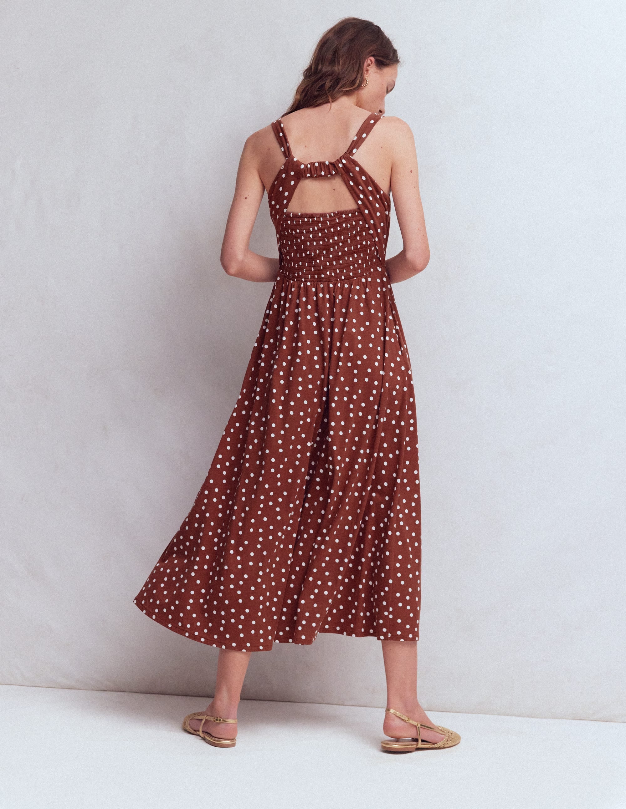Robe Saoirse à smocks dans le dos-Marron grillé, pois peints - Image 3