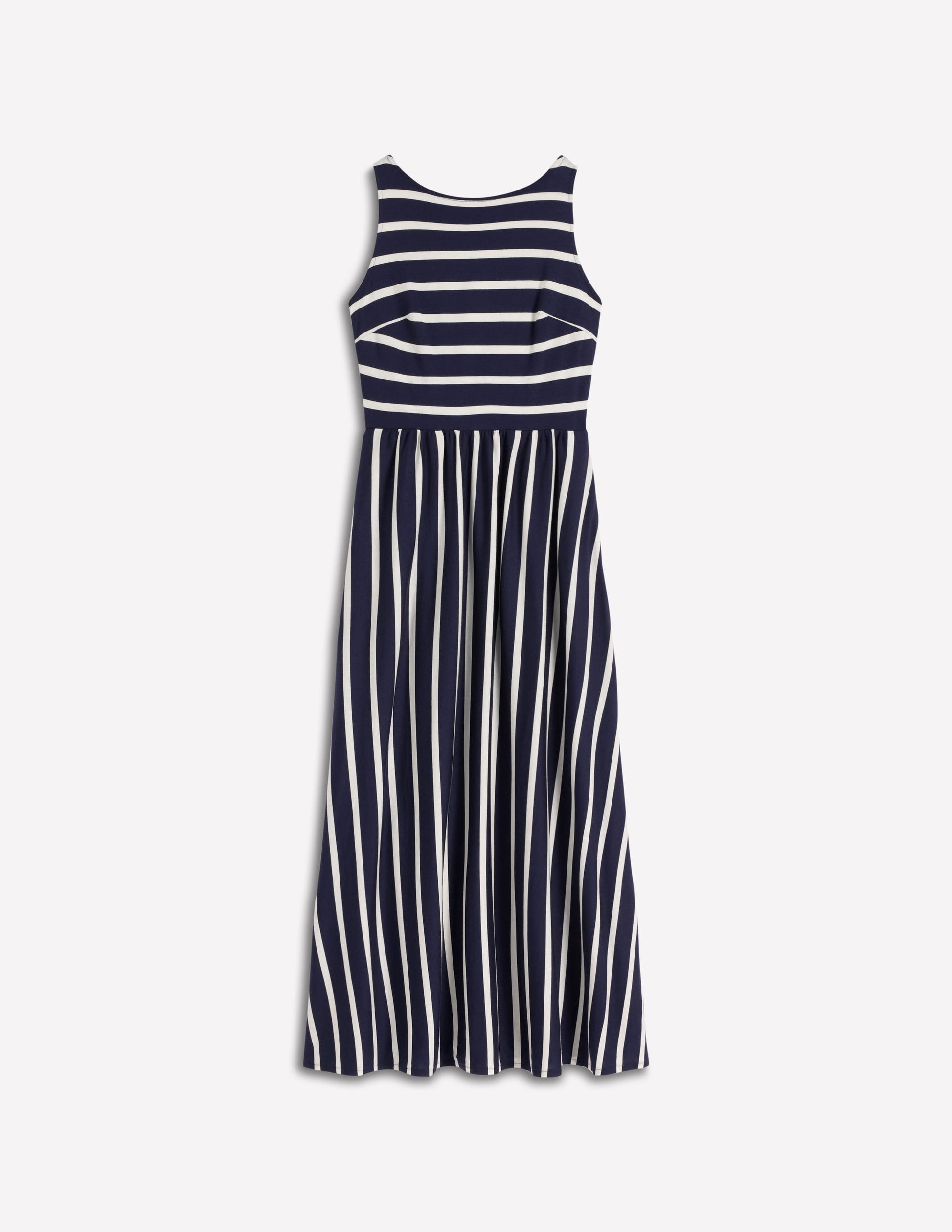 Robe Saoirse à smocks dans le dos-Bleu marine, rayé ivoire-6