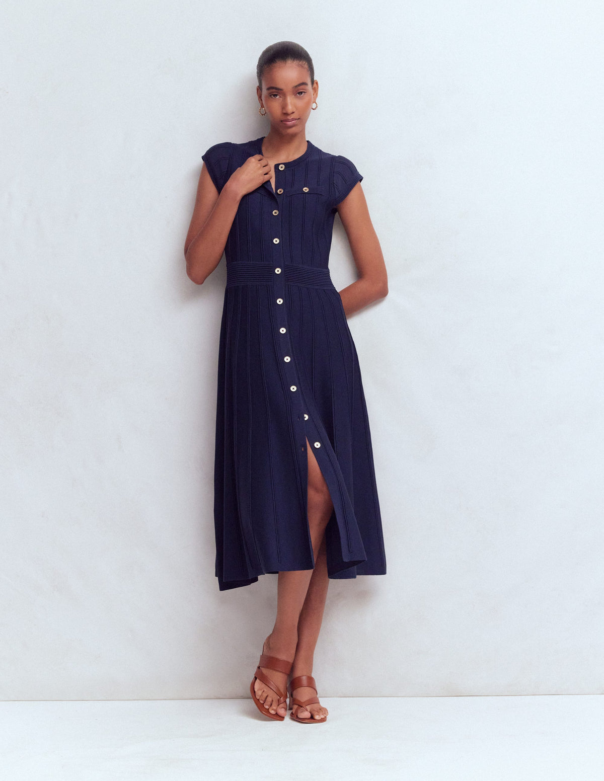 Strickkleid mit Flügelärmeln-Marineblau - Image 6