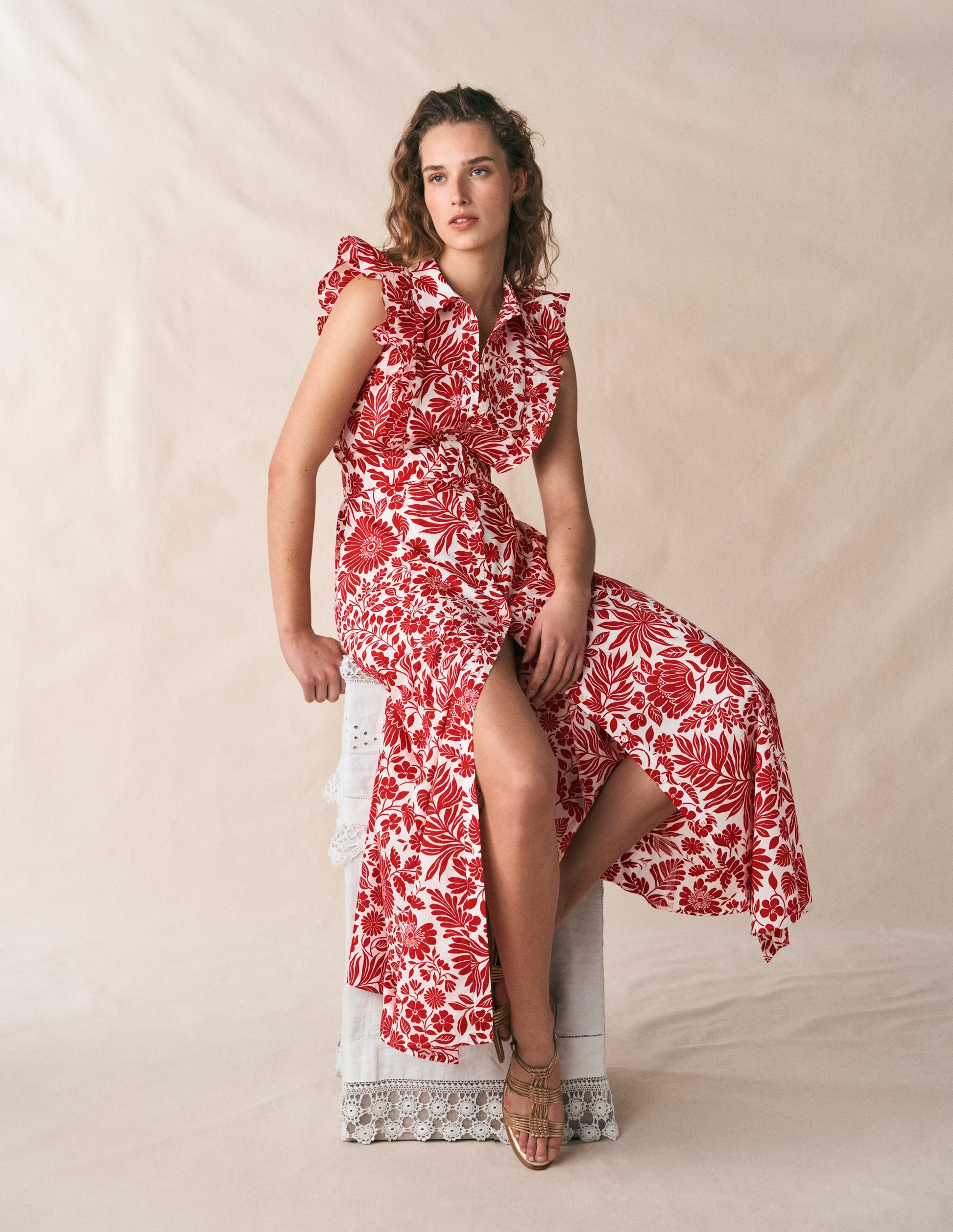 Hemdblusenkleid mit gerüschtem Oberteil-Merida-Rot, Blühendes Blumenbeet-5