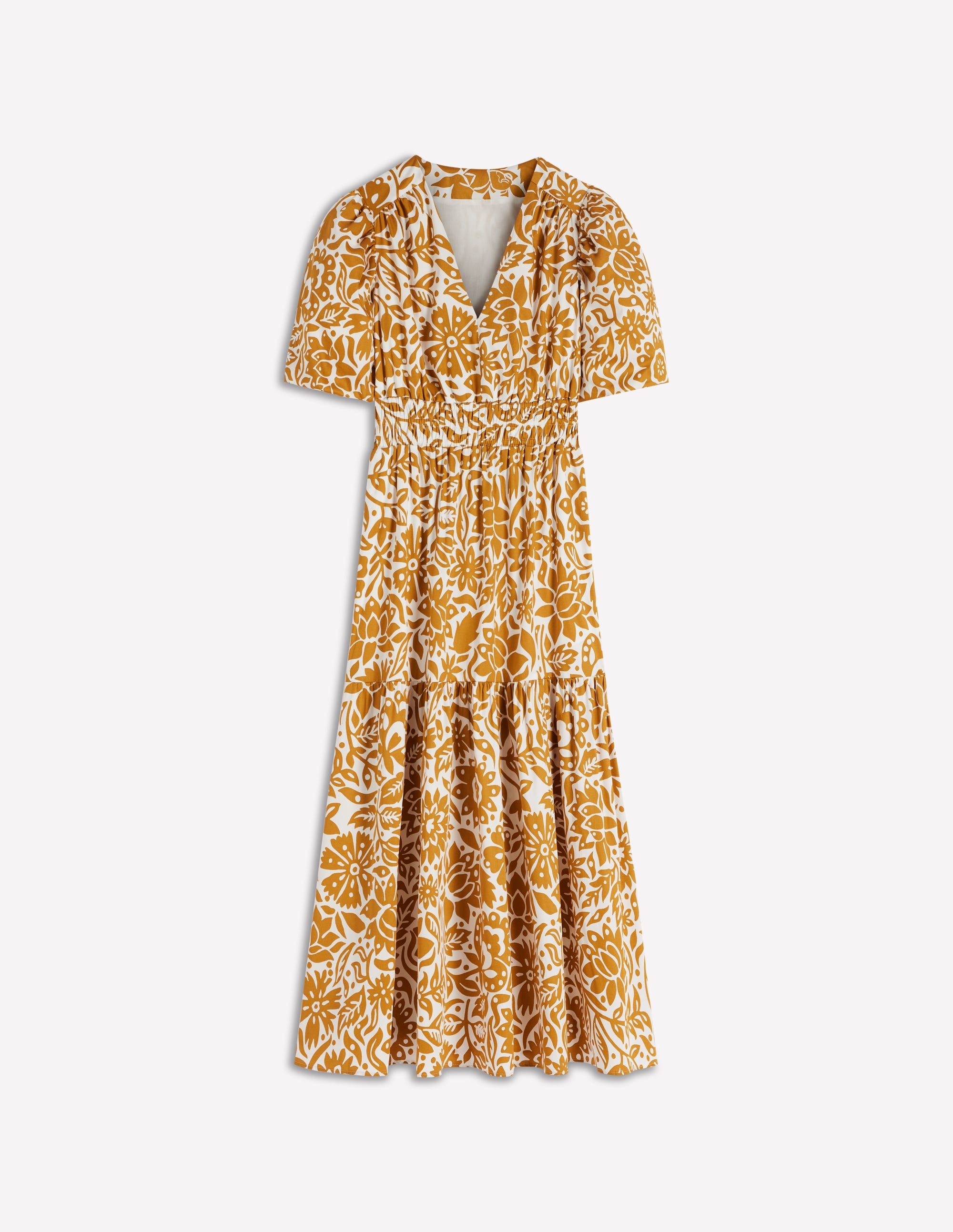 Irene Puff Sleeve Cotton Dress-Gold Wheat, Meadow Scatter - Image 6