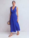 Lorna Doppeltuch-Kleid mit Besatz-Leuchtendes Blau