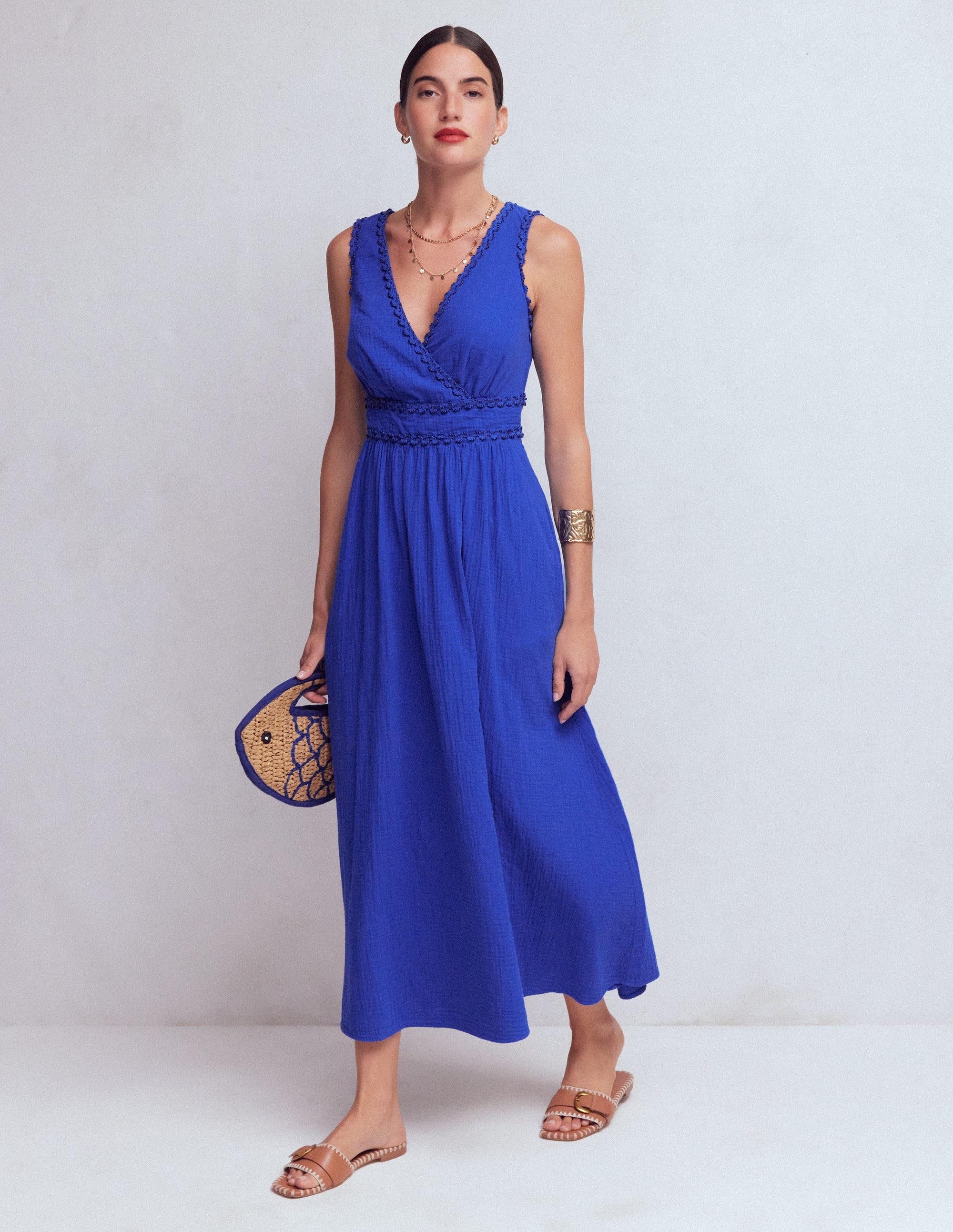 Lorna Doppeltuch-Kleid mit Besatz-Leuchtendes Blau - Image 1
