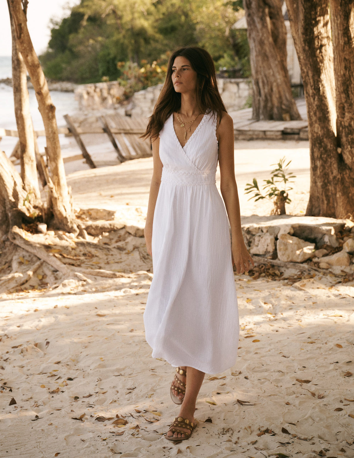 Robe Lorna double-étoffe à détails-Blanc - Image 1