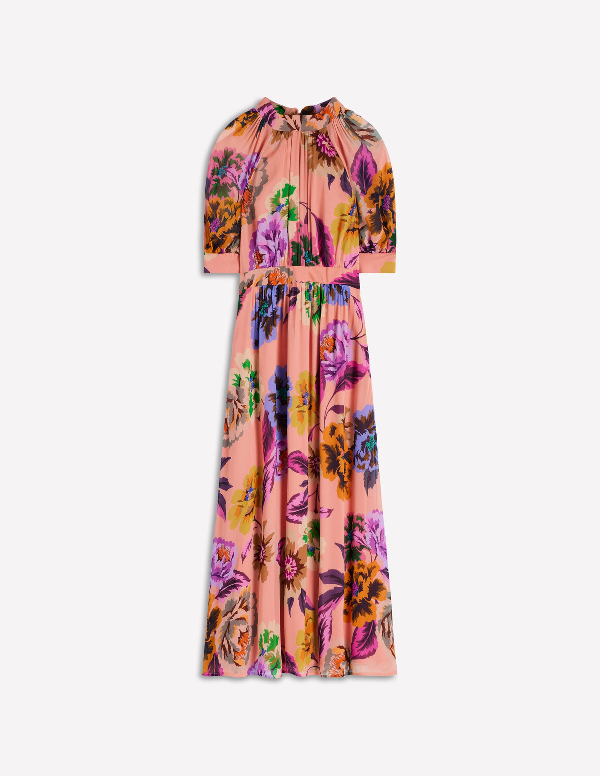 Hochgeschlossenes Kleid mit Blousonärmeln-Bunt Opulente Blüten-7