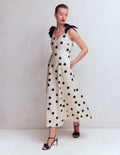 Empire-Leinenkleid mit Schleifen-Naturweiß Gemalte Tupfen