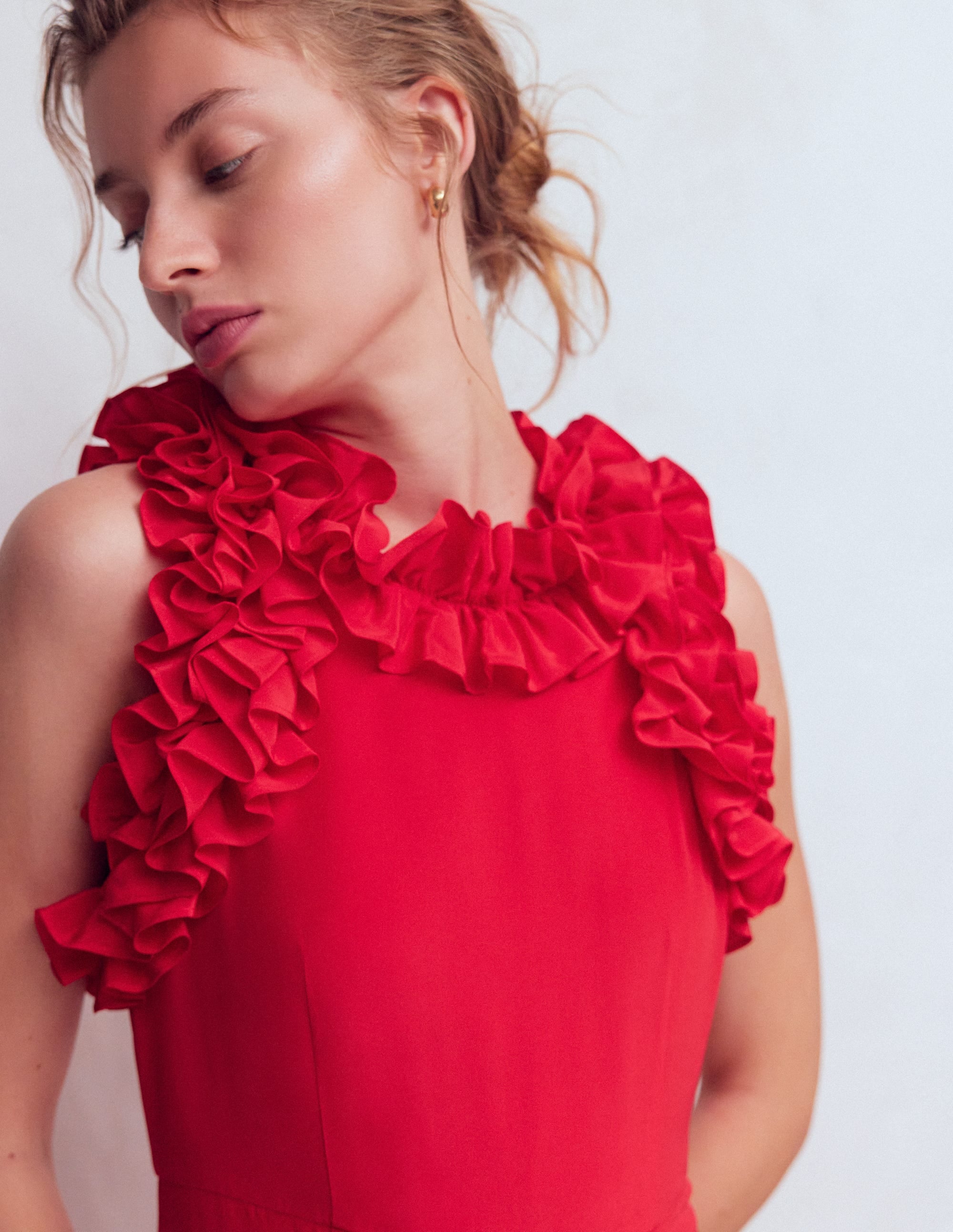 Midi-Seidenkleid mit Rüschen-ROT - Image 2