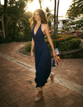 Halter Neck Empire Maxi Dress-Navy
