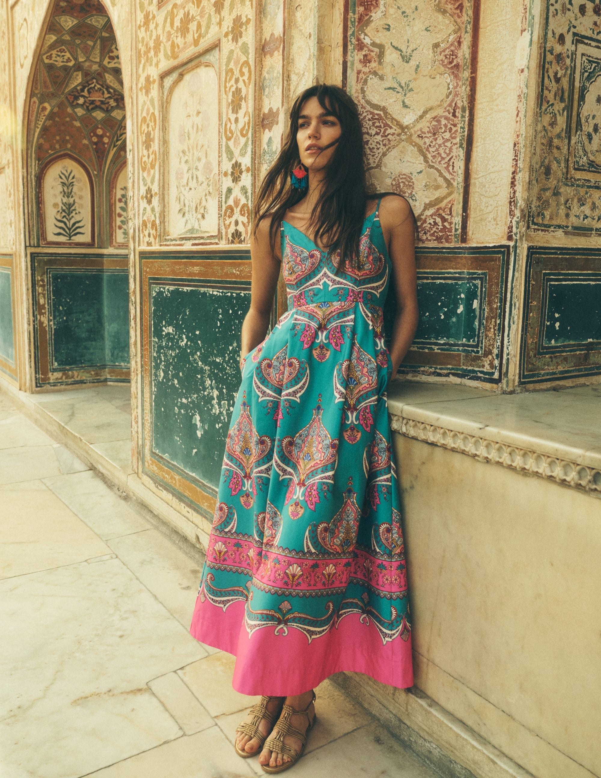 Popeline-Kleid im Empire-Stil für besondere Anlässe-Aurorablau, Ornamente - Image 5