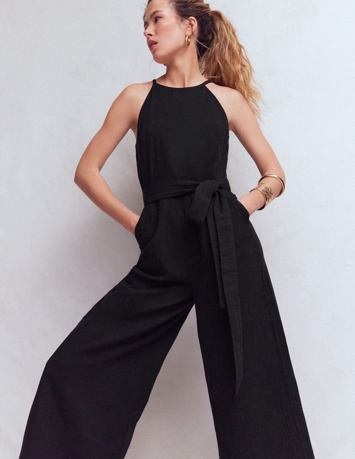 Rosa Doppeltuch-Jumpsuit-Schwarz