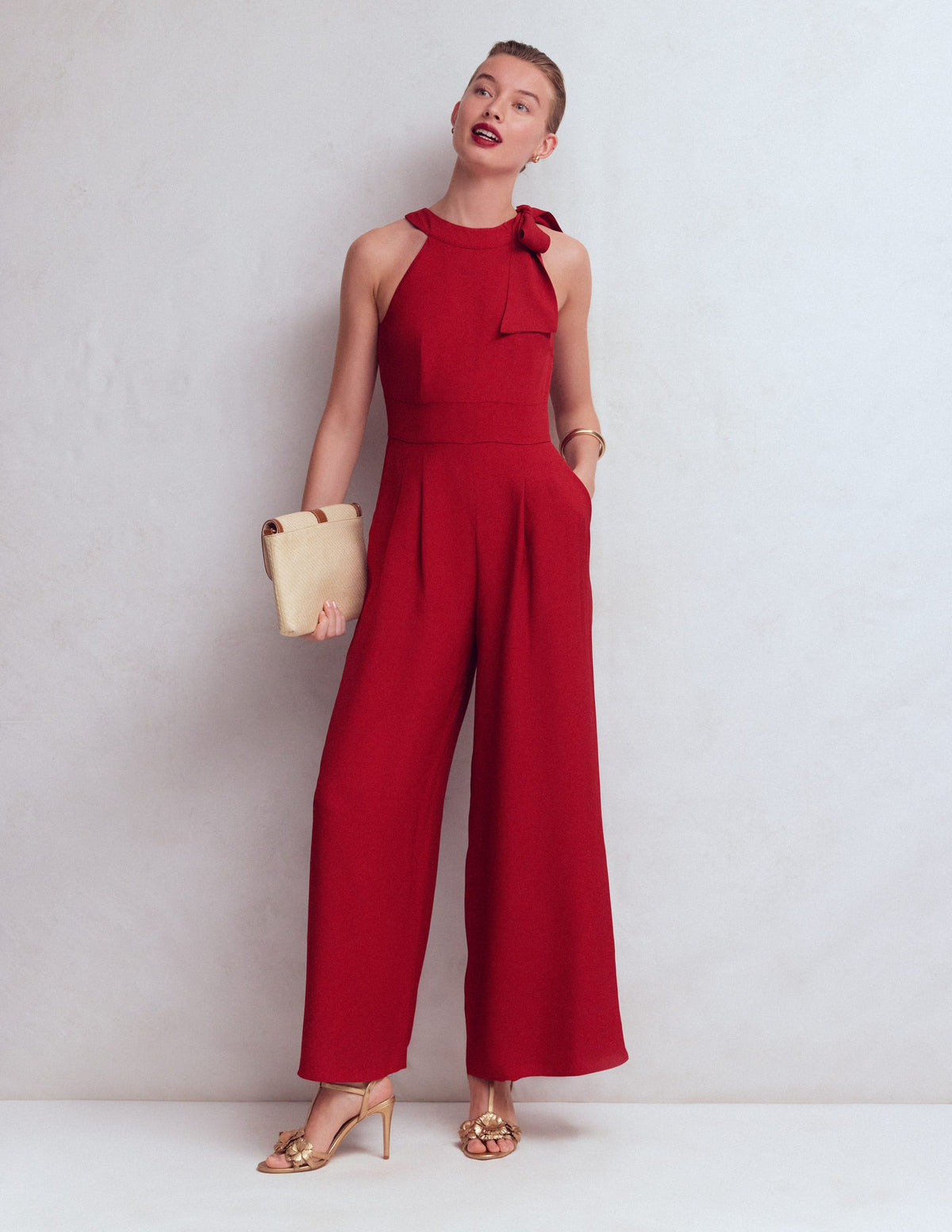 Neckholder-Jumpsuit zum Binden-Sattes Kastanienbraun - Image 1