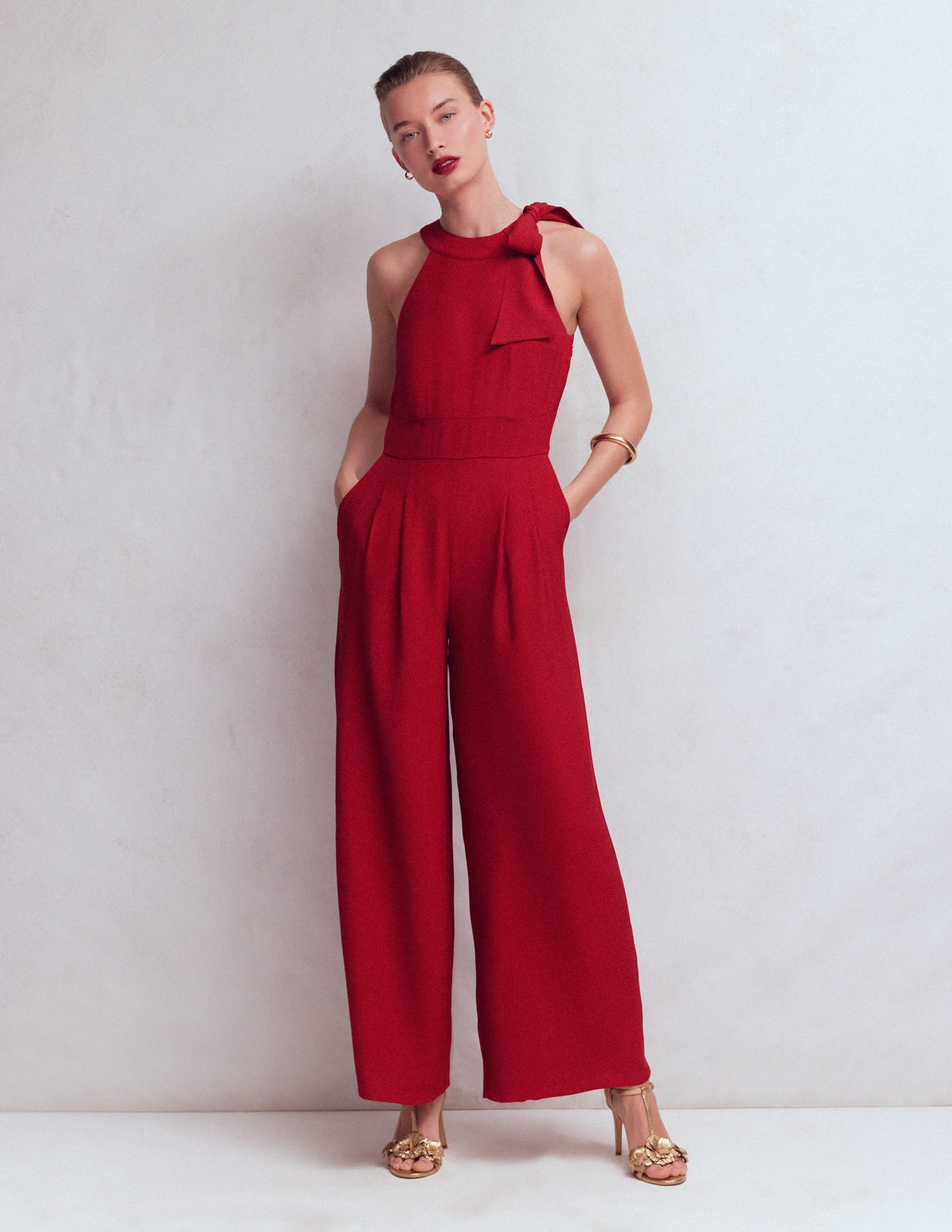 Neckholder-Jumpsuit zum Binden-Sattes Kastanienbraun - Image 4