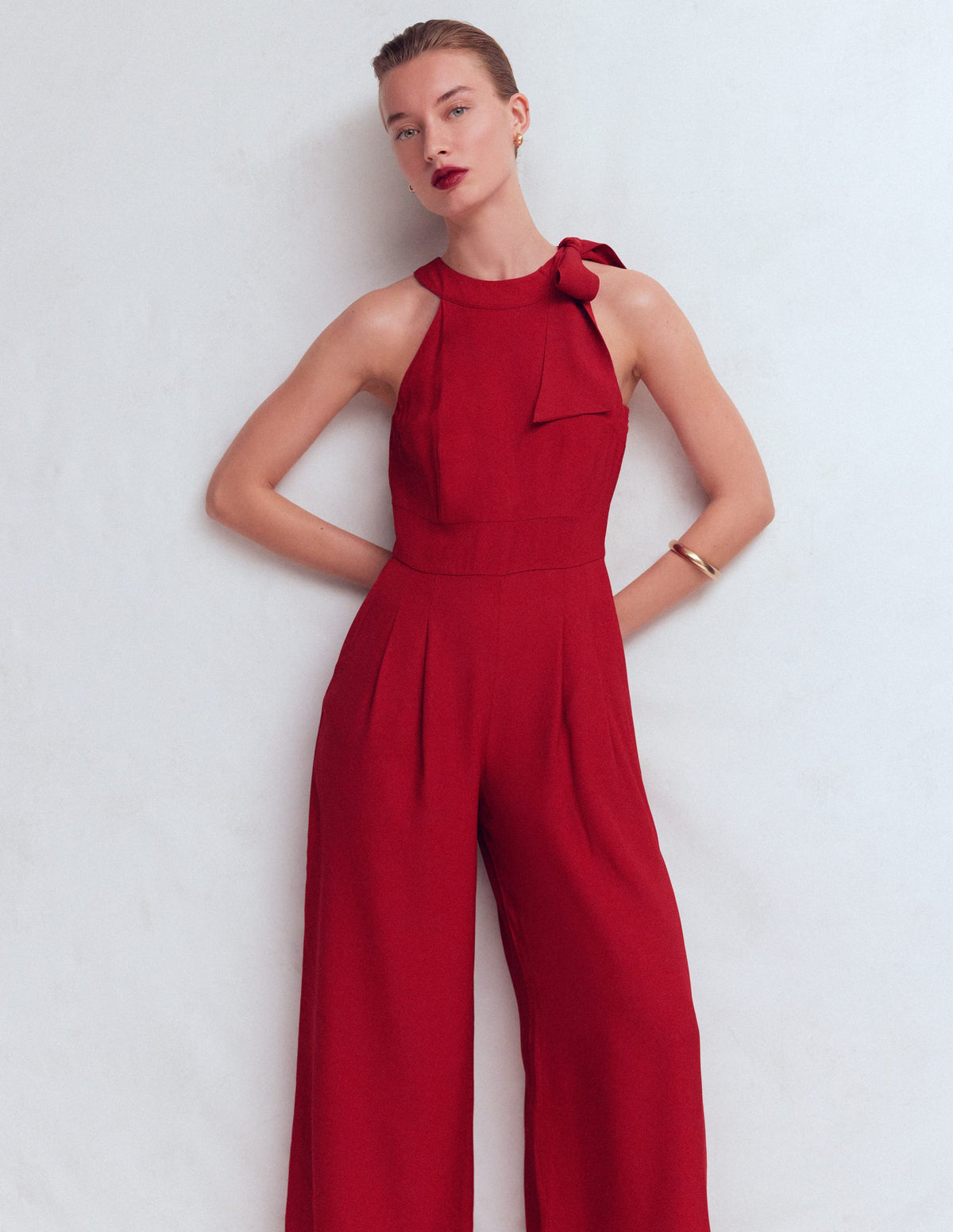 Neckholder-Jumpsuit zum Binden-Sattes Kastanienbraun-5
