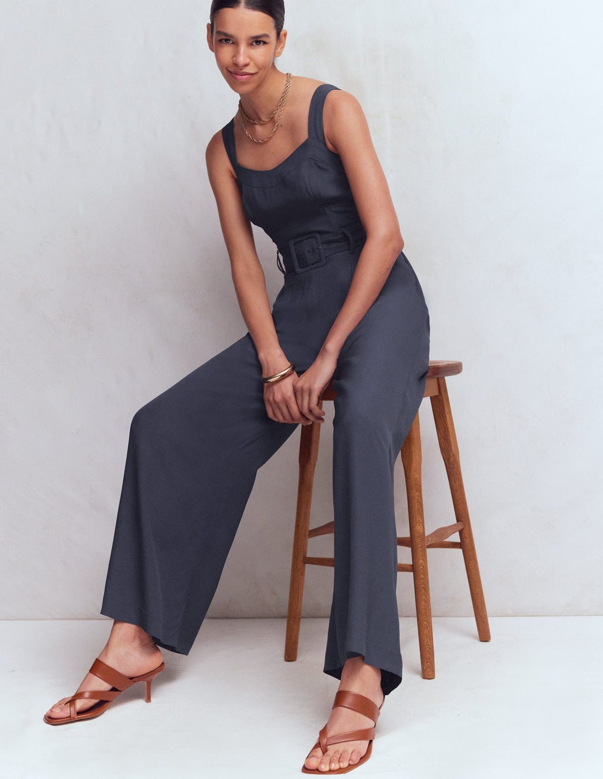 Boned Bodice Occasion Jumpsuit-Navy - Image 4