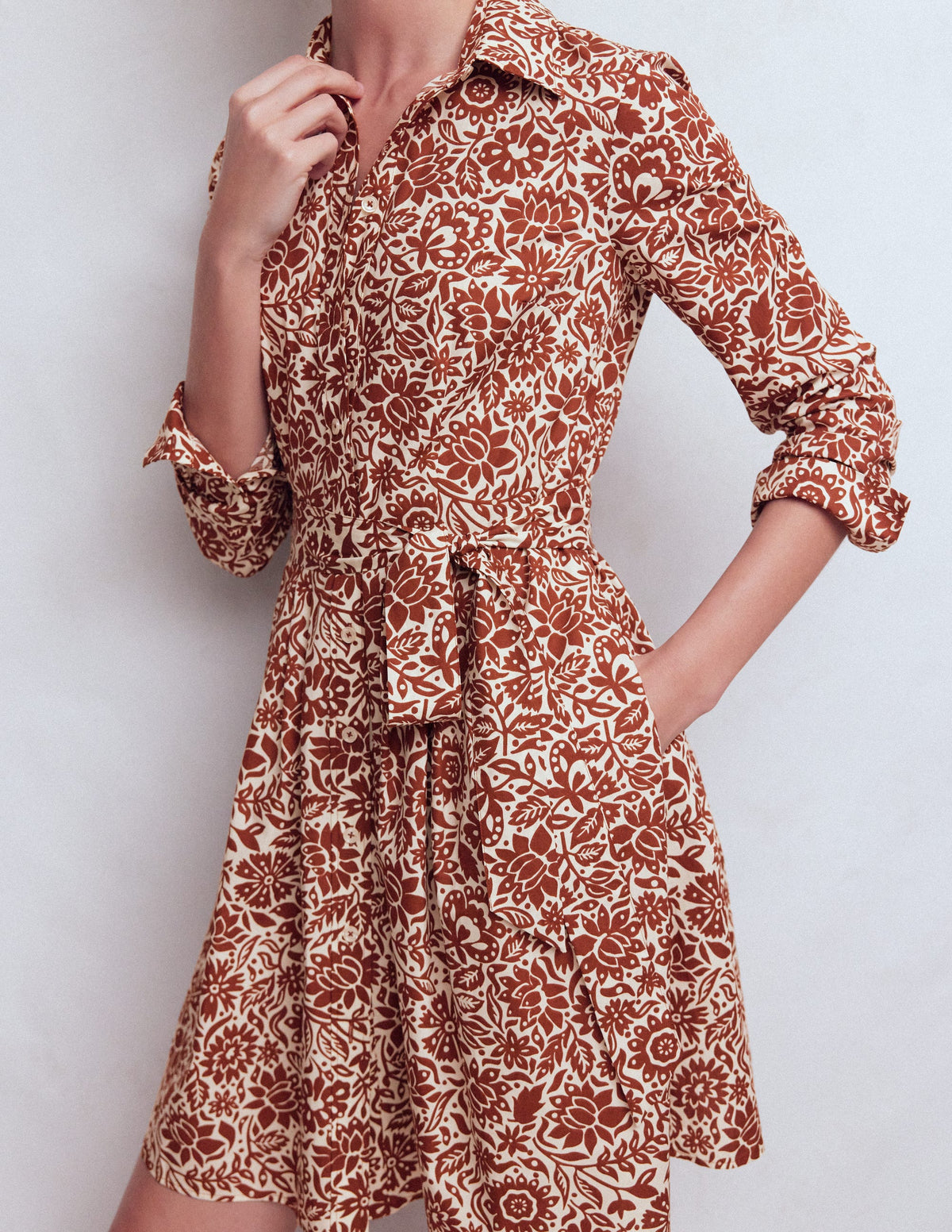 Alexa Long Sleeve Short Dress-Brown, Meadow Scatter - Image 3