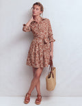 Alexa Long Sleeve Short Dress-Brown, Meadow Scatter