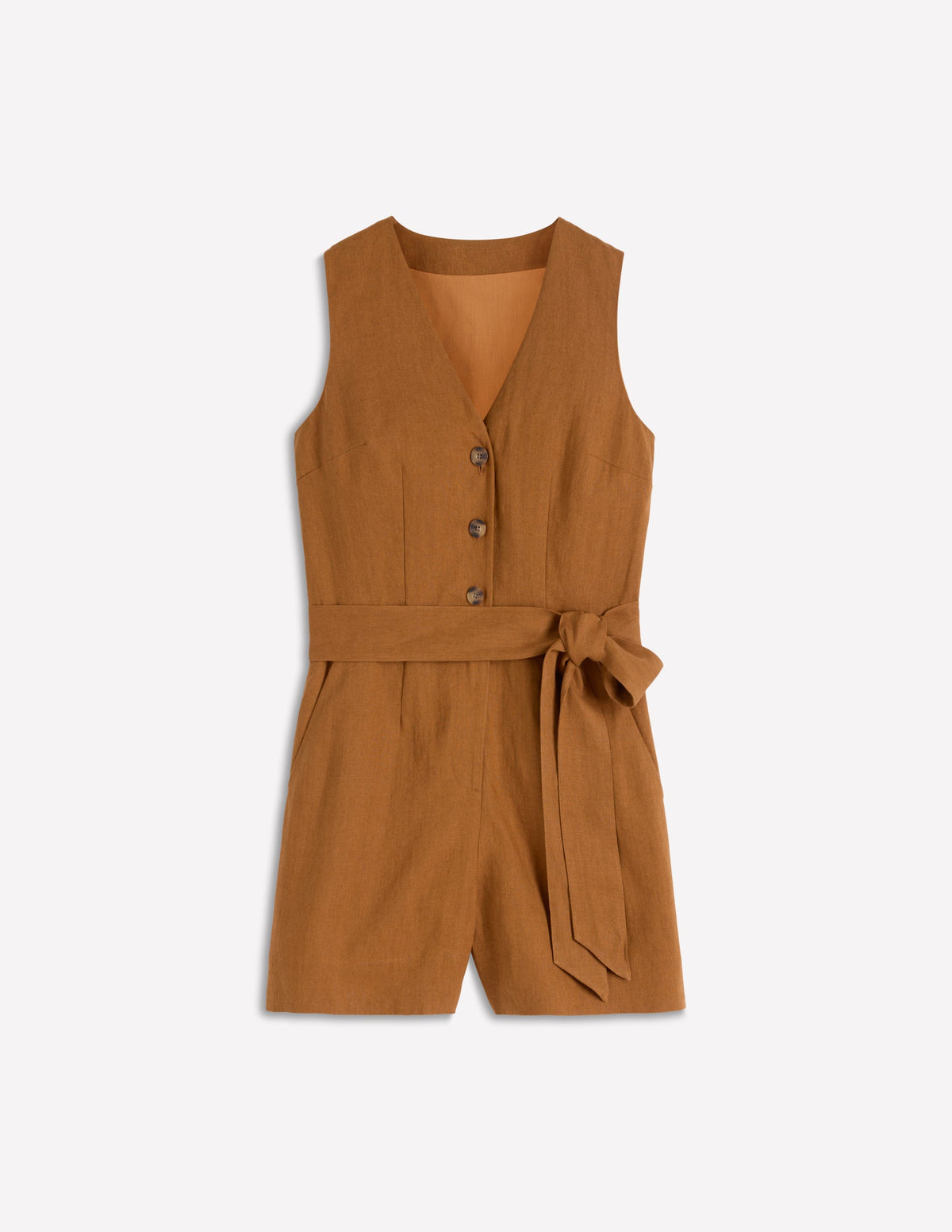 Laura Leinen-Jumpsuit mit V-Ausschnitt-Lebkuchen - Image 6