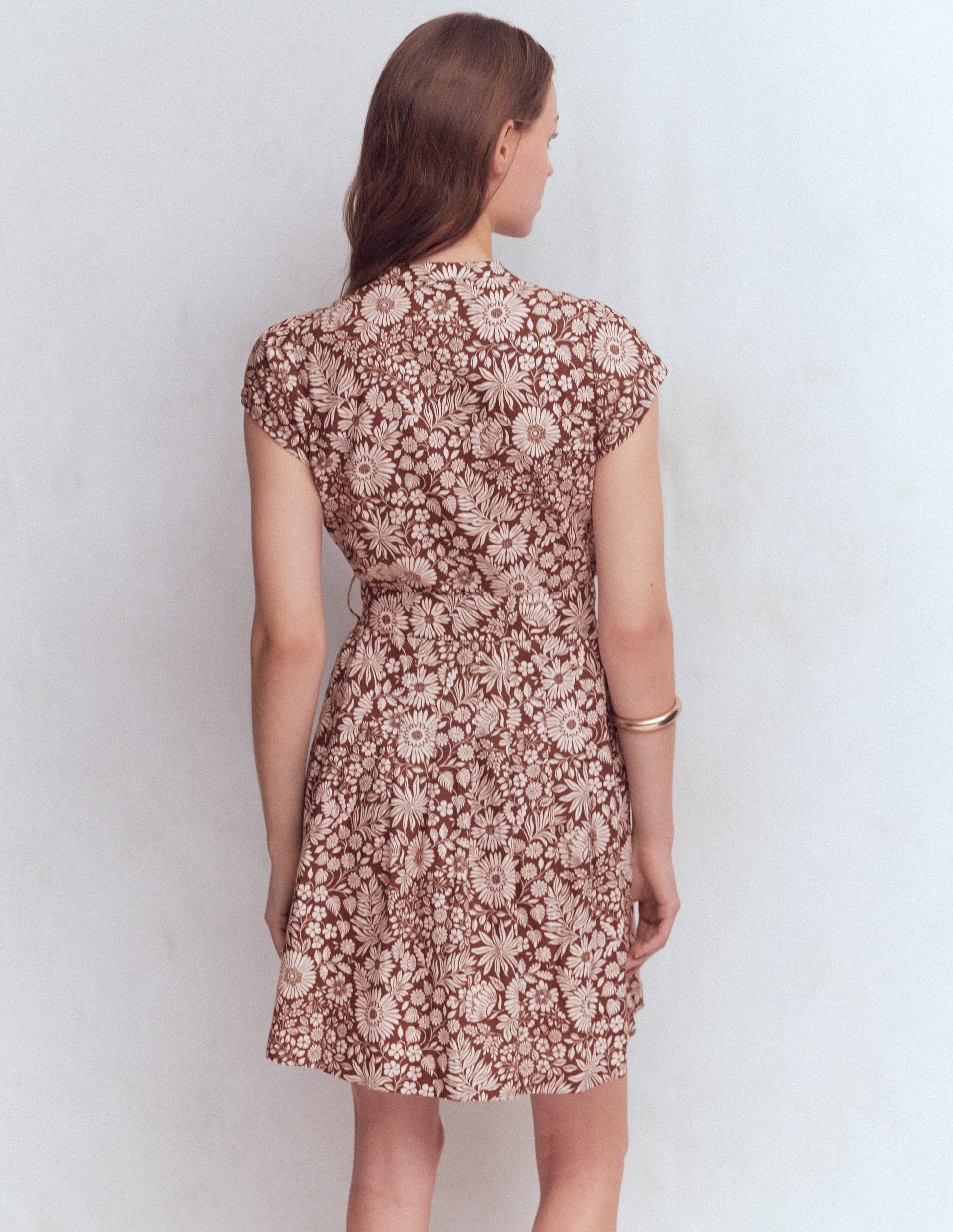 Arabella Kurzes Leinenkleid-Braun Blühendes Blumenbeet-3