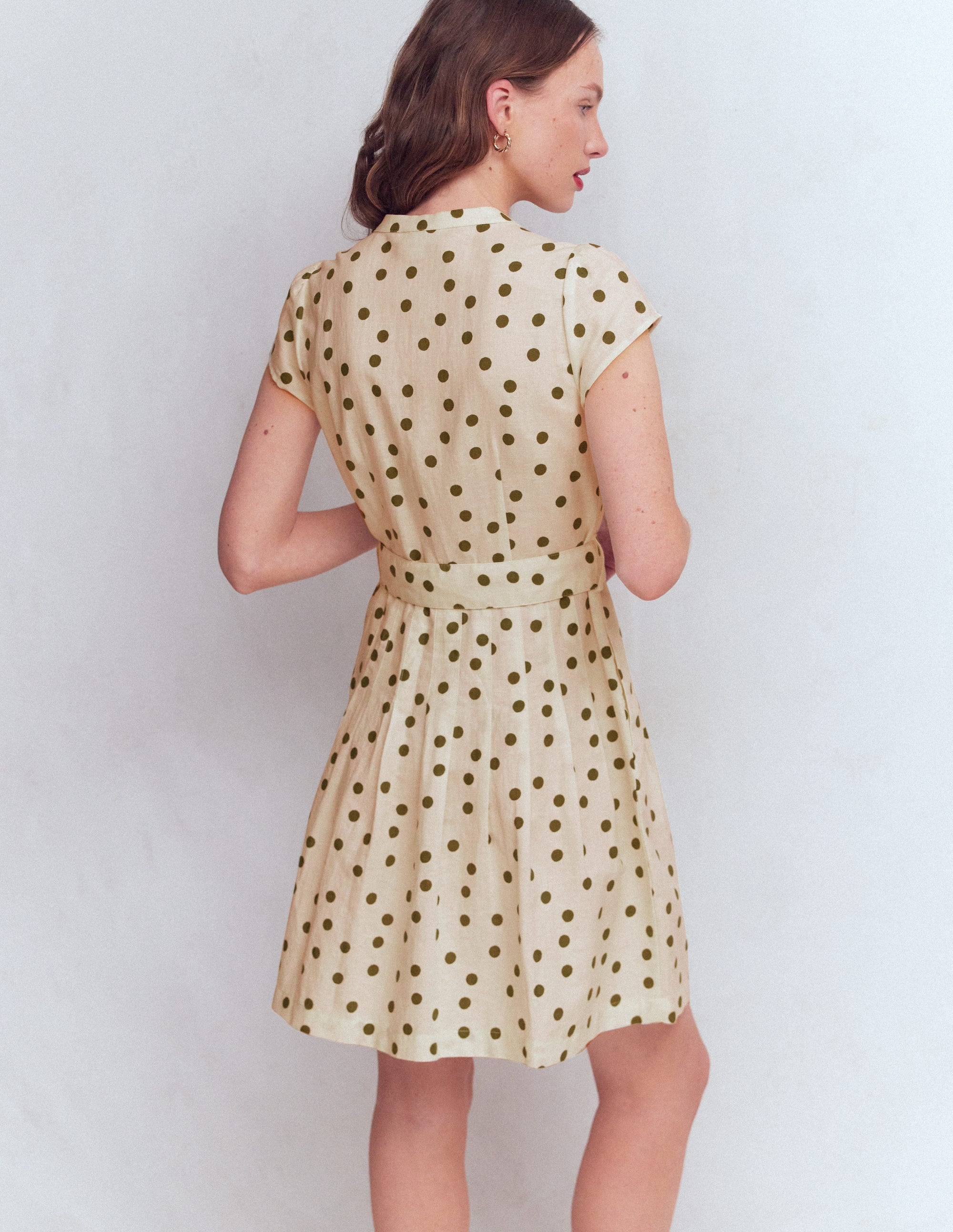 Arabella Kurzes Leinenkleid-Naturweiß Gemalte Tupfen - Image 3