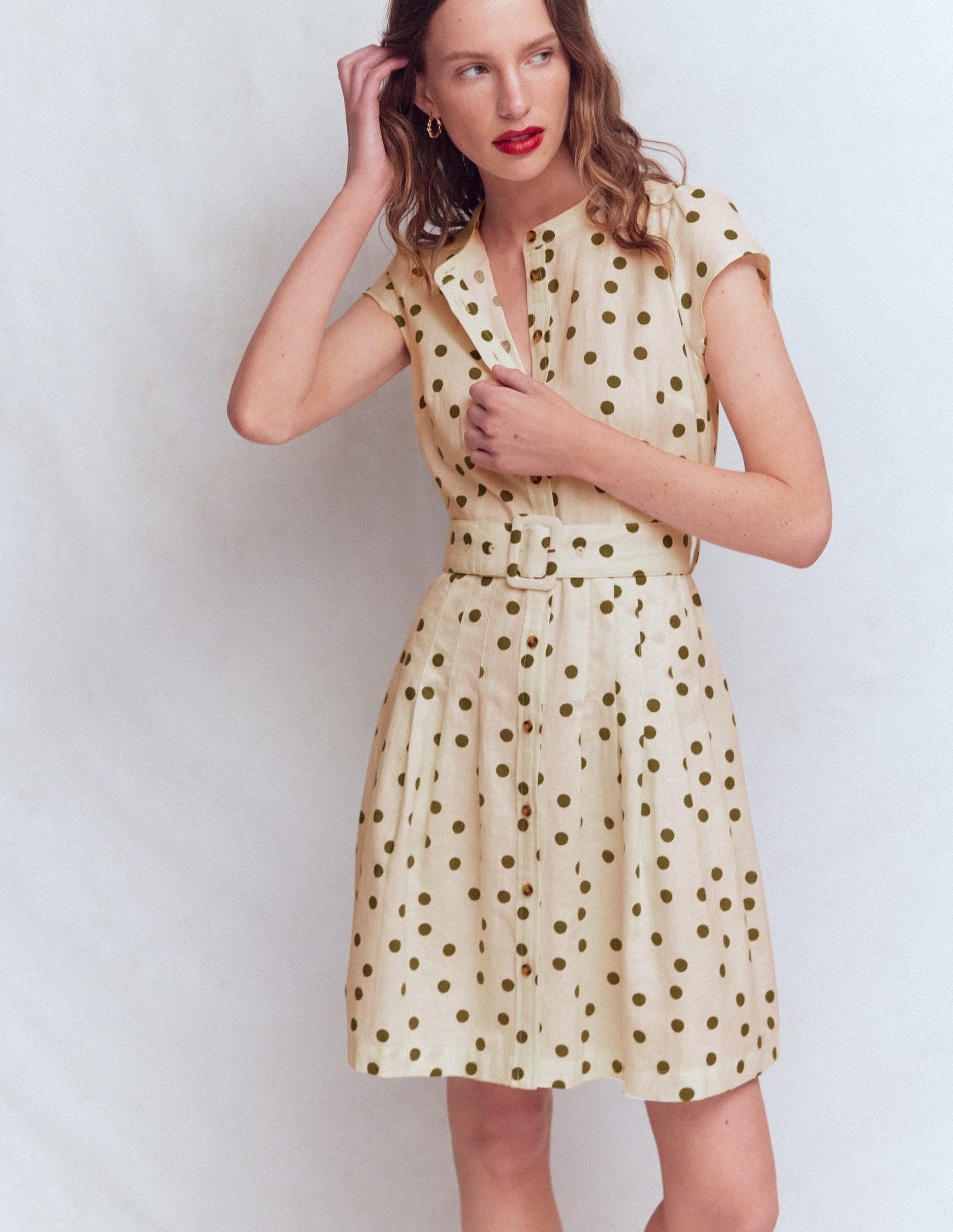 Arabella Kurzes Leinenkleid-Naturweiß Gemalte Tupfen - Image 4