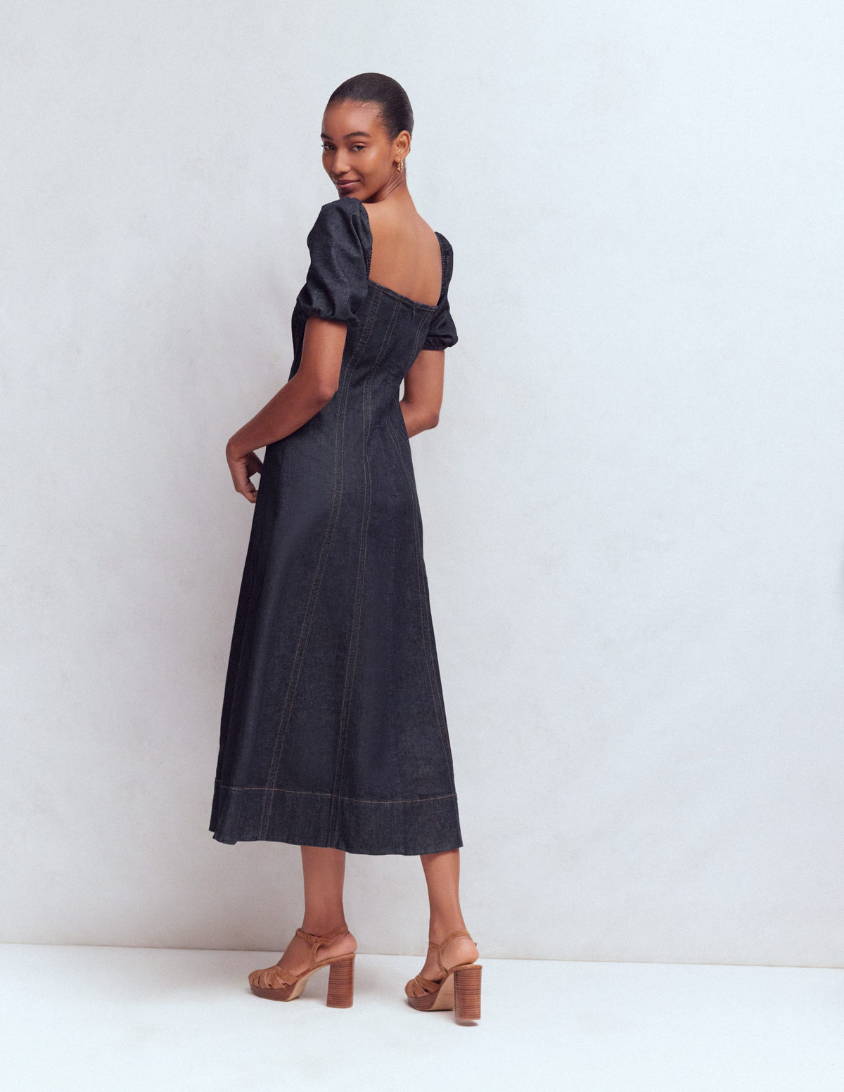 Jeanskleid mit Puffärmeln-Indigo - Image 3