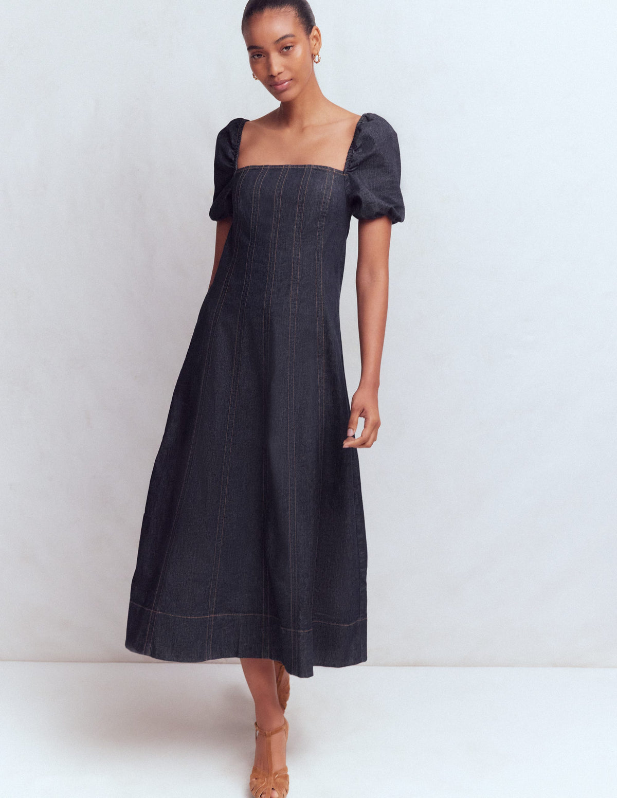 Jeanskleid mit Puffärmeln-Indigo - Image 5