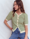 Dot Pointelle Cardigan-Green Stripe