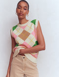 Débardeur Lucy en coton-Motif argyle vert, rose