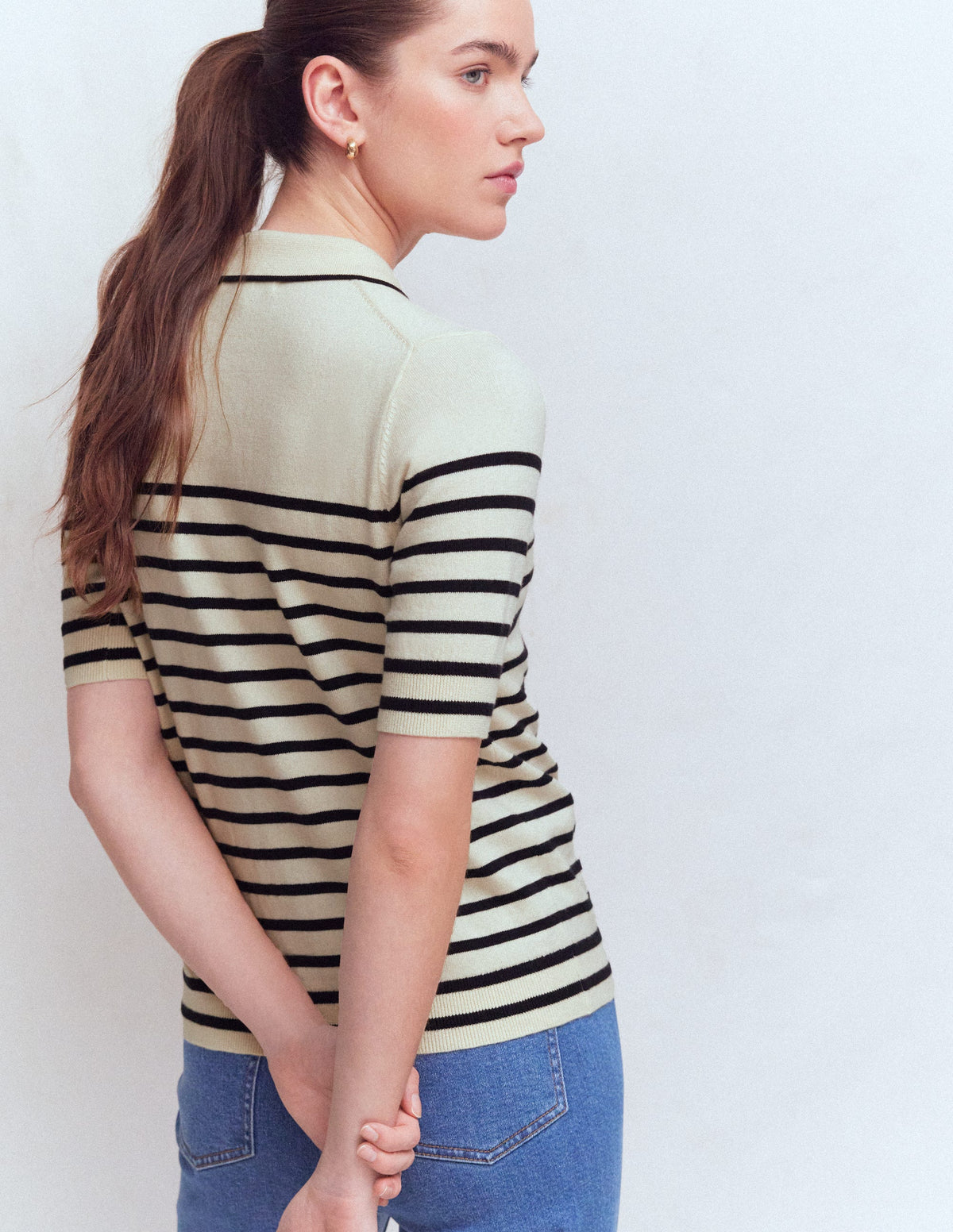 Liz Henley-T-Shirt-Naturweiß. Marineblau - Image 3