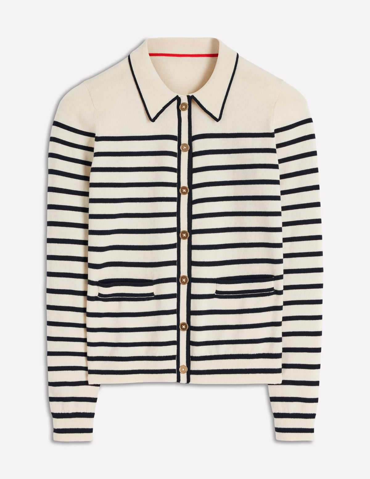 Liz Knitted Collared Cardigan-Ivory/ Navy-7