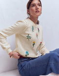 Valeria Pullover mit Häkelbesatz-Warmes Naturweiß, Stickerei