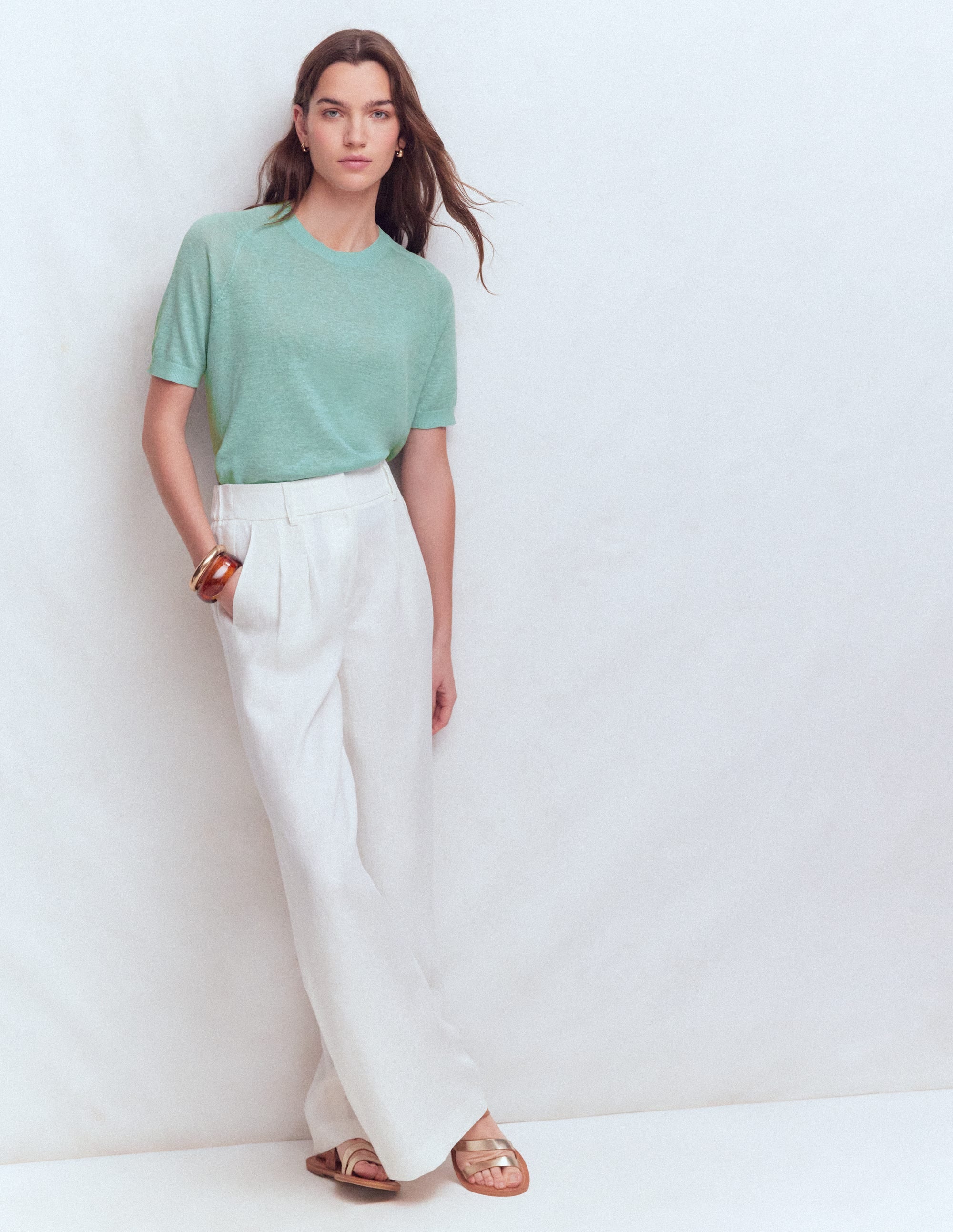 Agnes Linen Button T-Shirt-Seamist Blue - Image 4