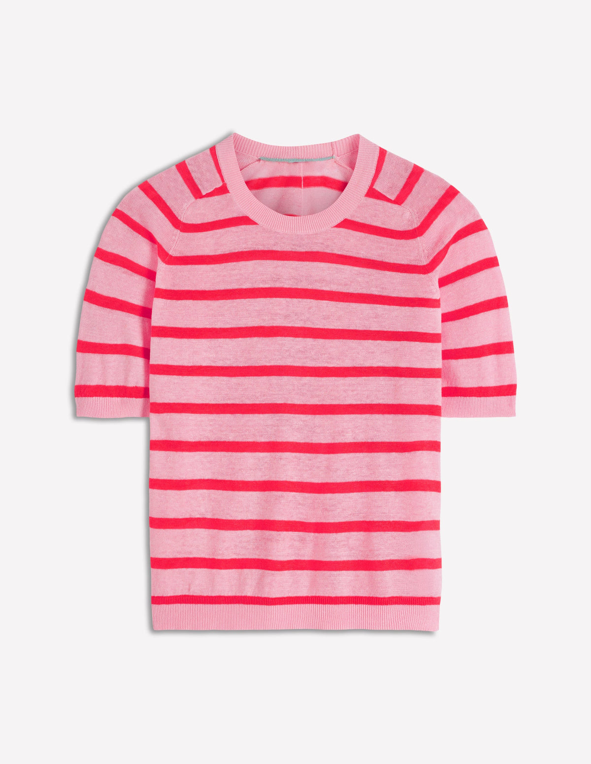 Agnes Leinen-T-Shirt mit Knopfleiste-Sonniges Korallenrot / Kirschblütenrosa-5