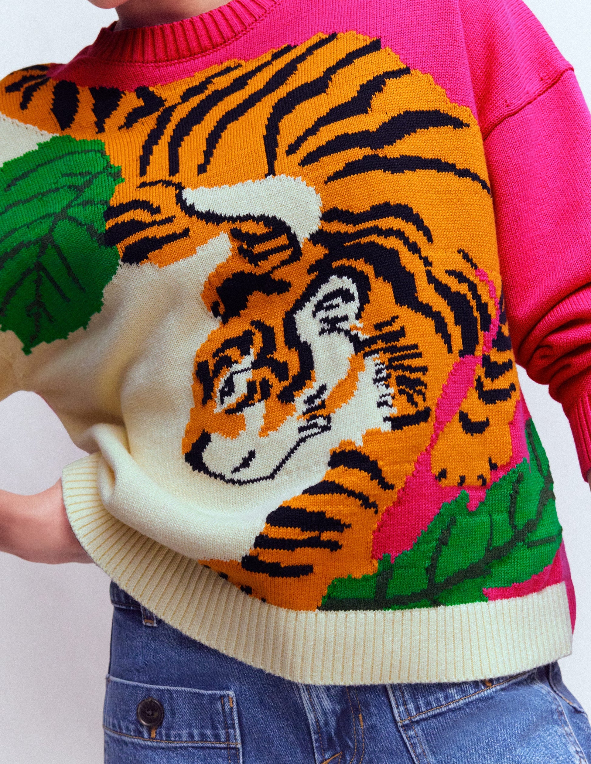 Origineller Pullover-Warmes Naturweiß und rosa Tiger-2