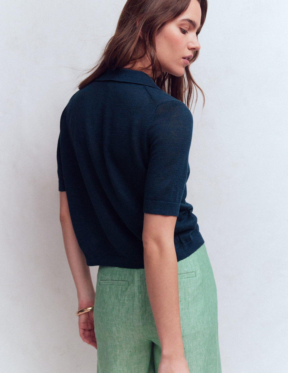 Agnes Leinenstrickjacke mit Kragen-Marineblau - Image 3
