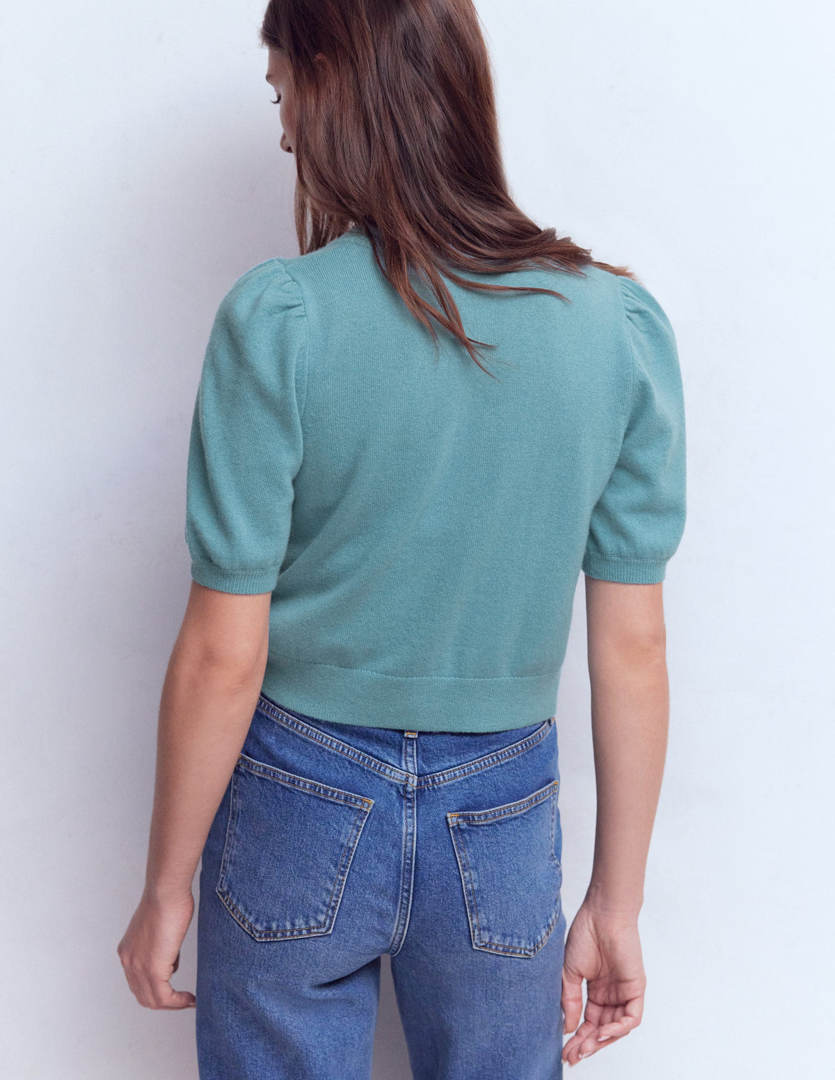 Cropped Cashmere Cardigan-Misty Blue - Image 3