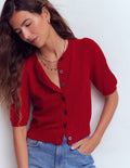 Verkürzte Kaschmir-Strickjacke-Eschenrot
