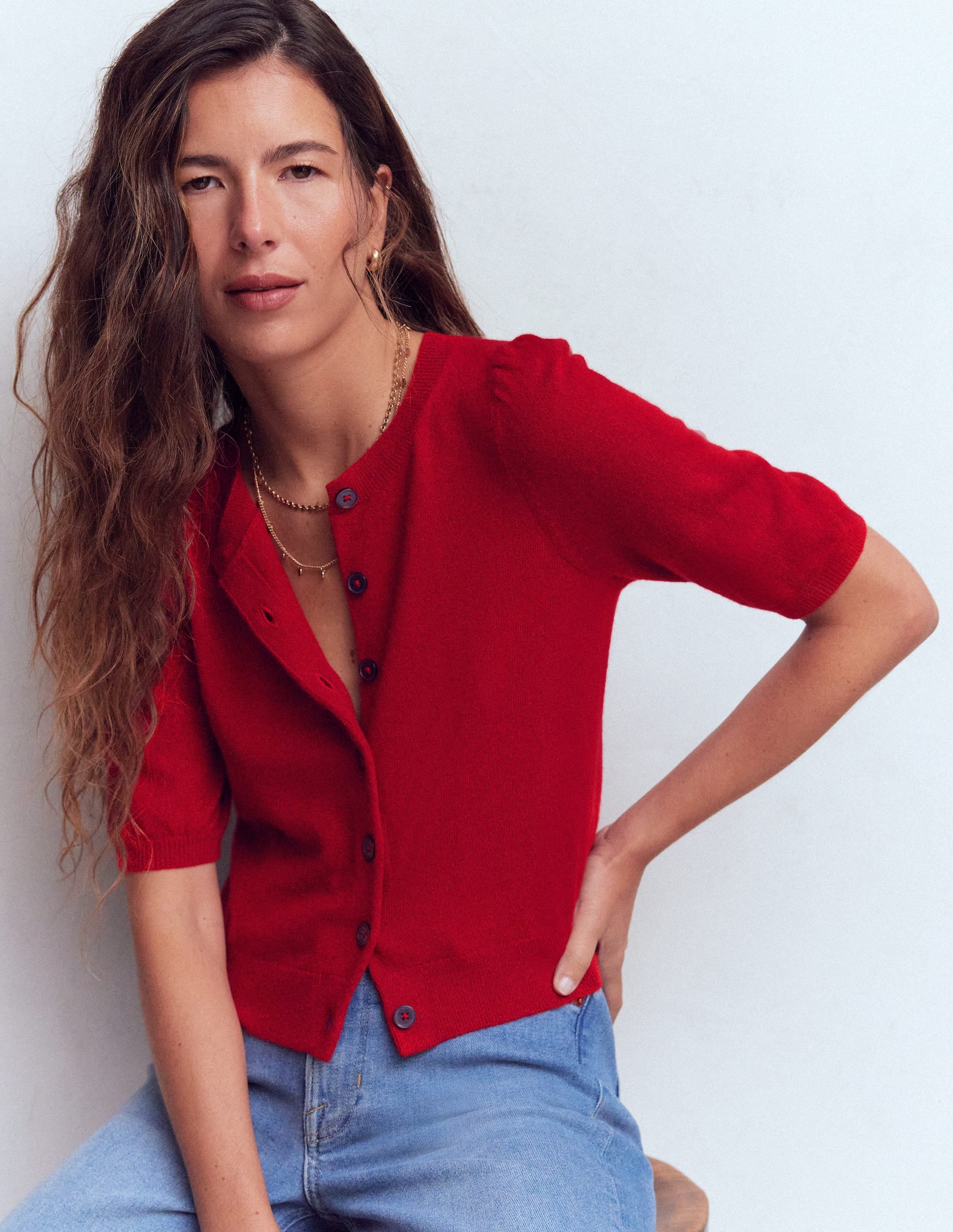 Verkürzte Kaschmir-Strickjacke-Eschenrot - Image 4