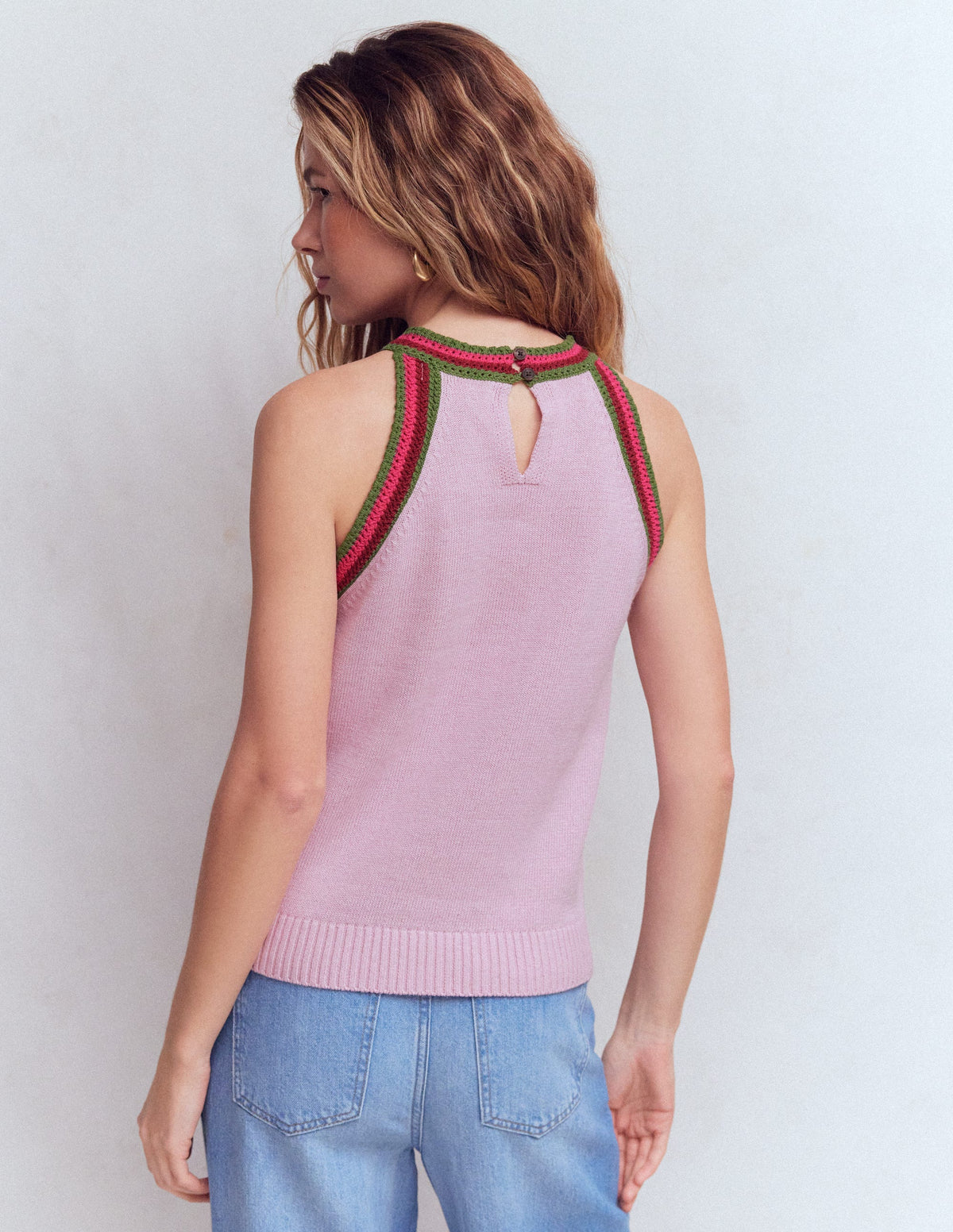 Saffron Häkel-Pullunder mit Racer-Ausschnitt-ROSA - Image 3
