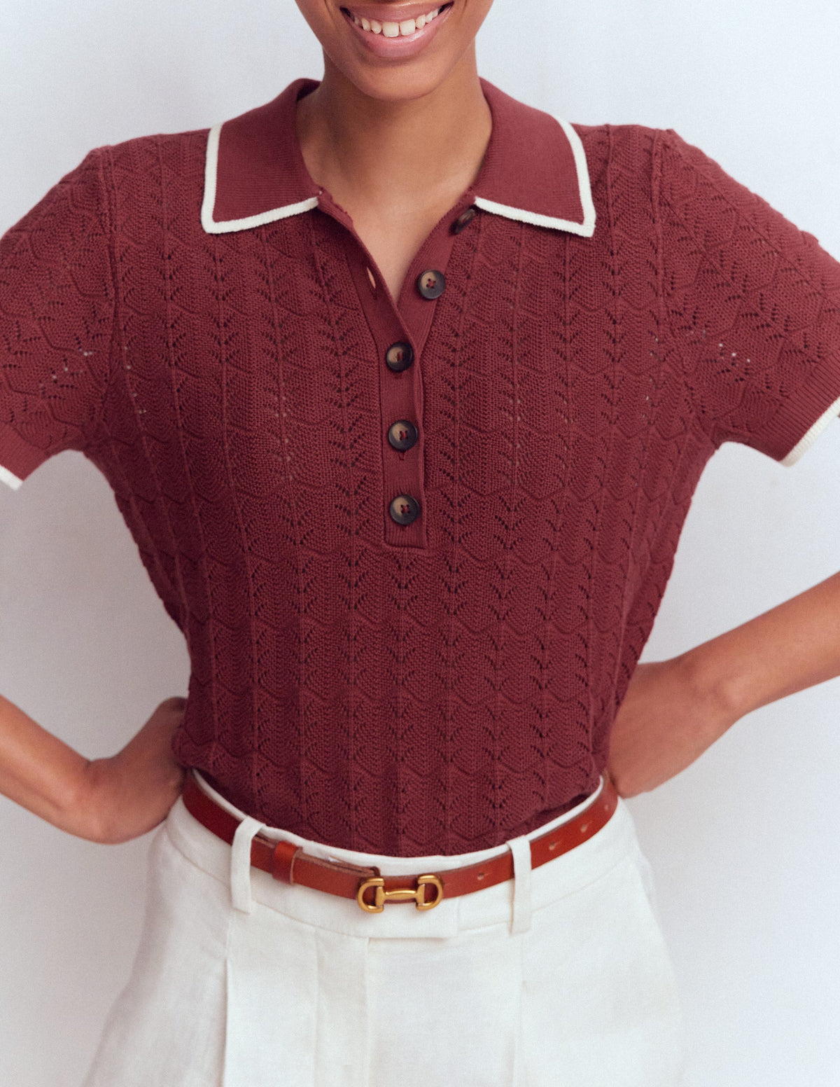 Henley-T-Shirt aus Pointelle-Sattes Kastanienbraun - Image 2