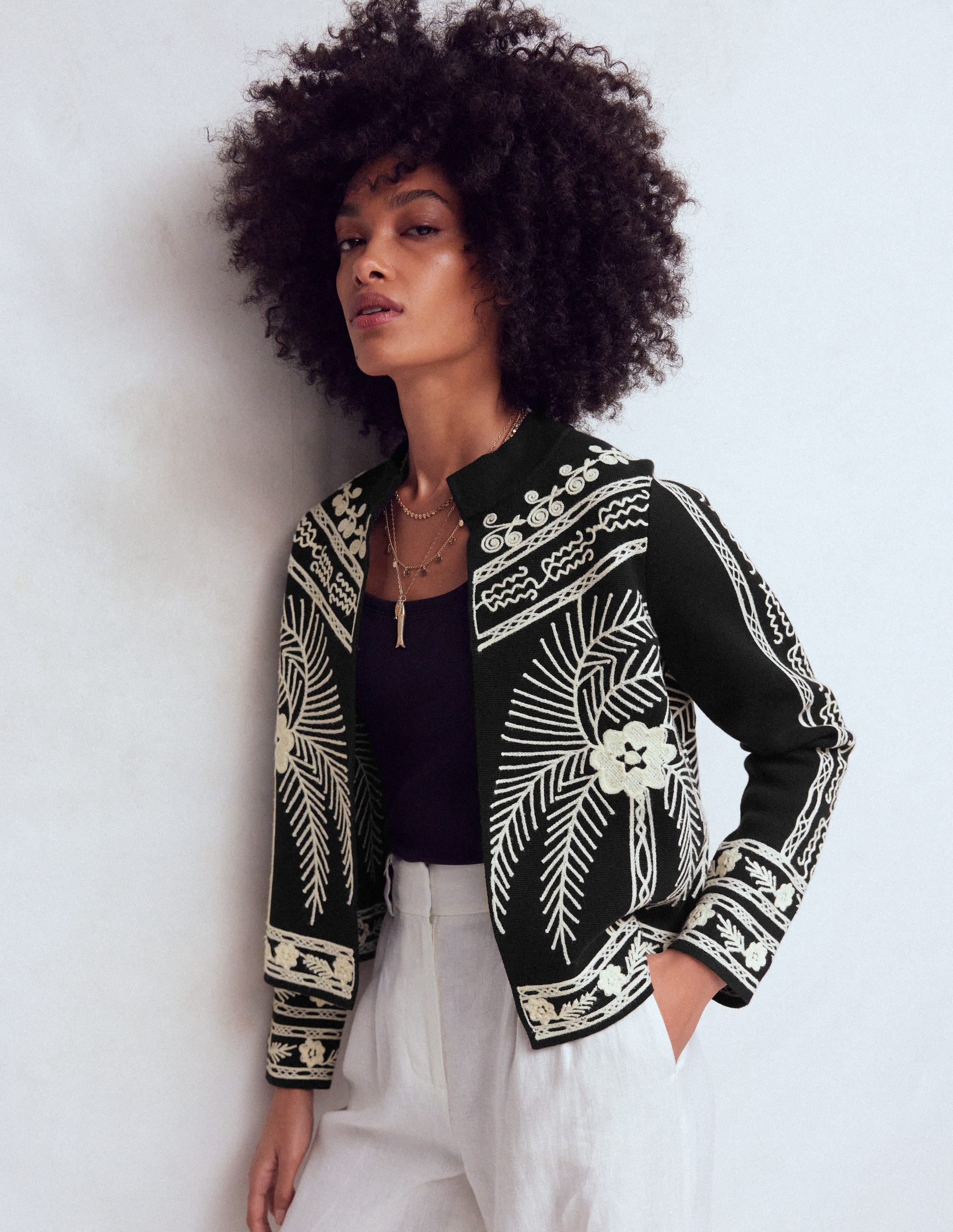 Elena Stand Neck Jacket-Black Embroidery - Image 1